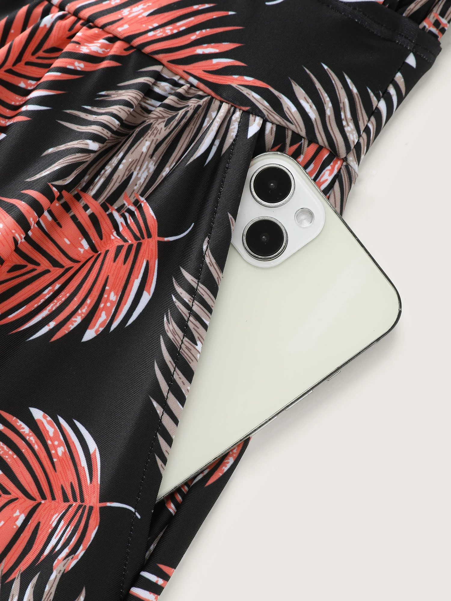 Tropical Flower Print Pockets One-Piece Swimsuit