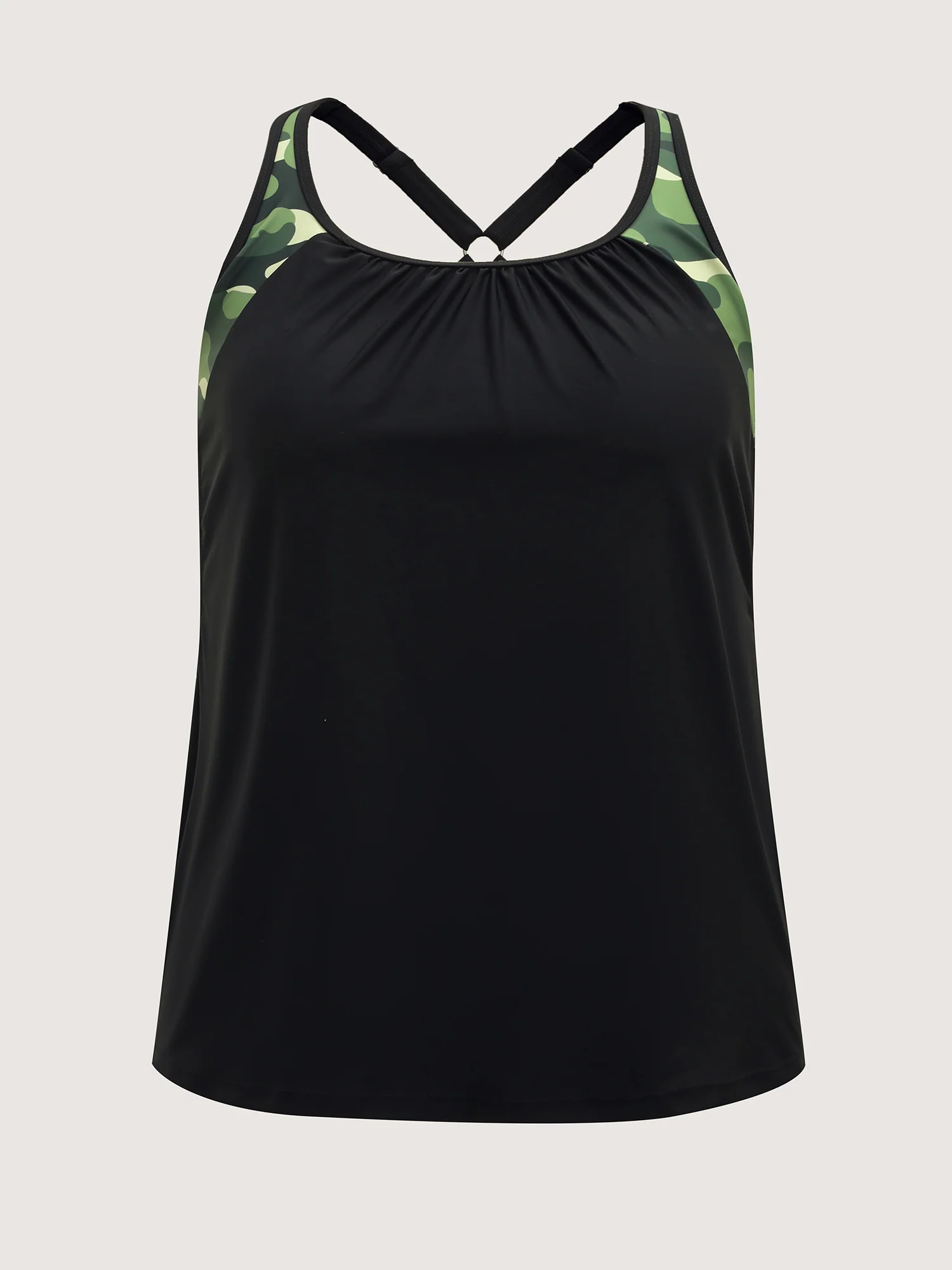Camouflage Contrast Pleated Swim Top