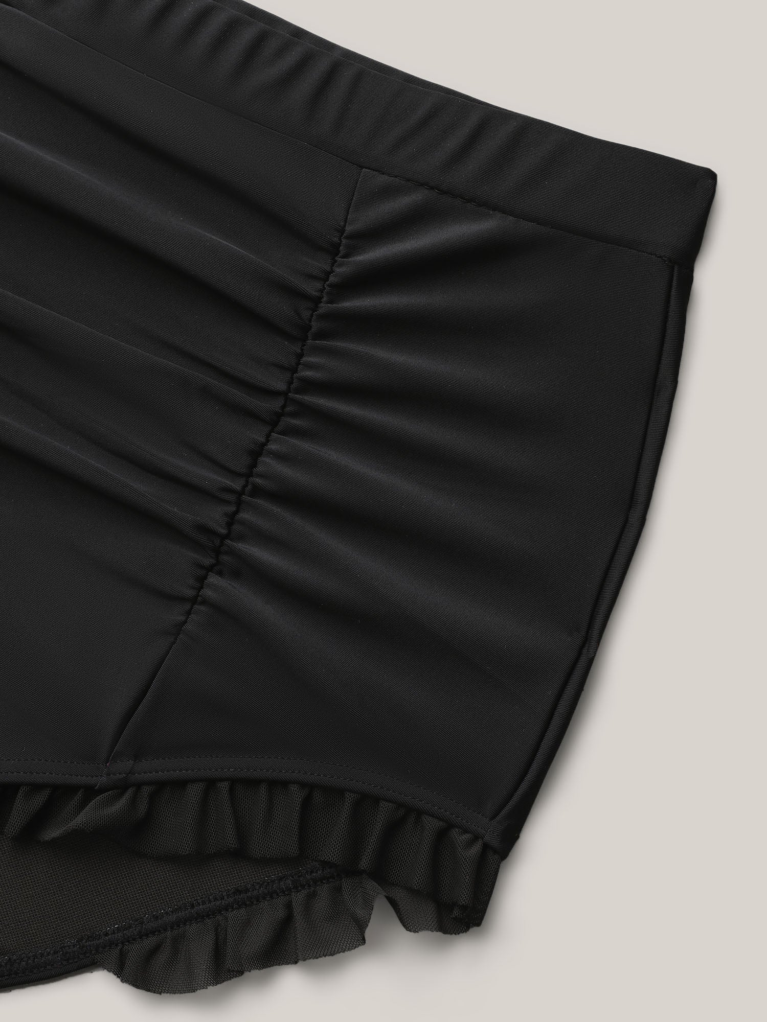 Ruched Mesh Seamed Ruffle Trim Swim Bottoms