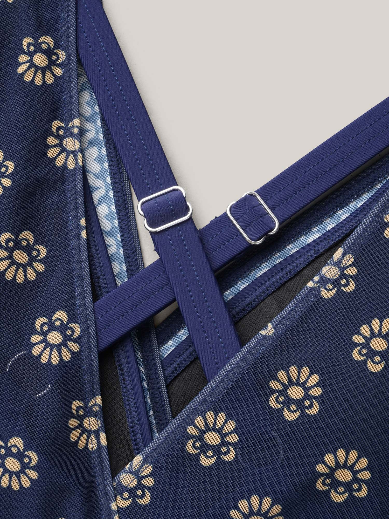 Boho Print Mesh Ruched Crisscross One-Piece Swimsuit