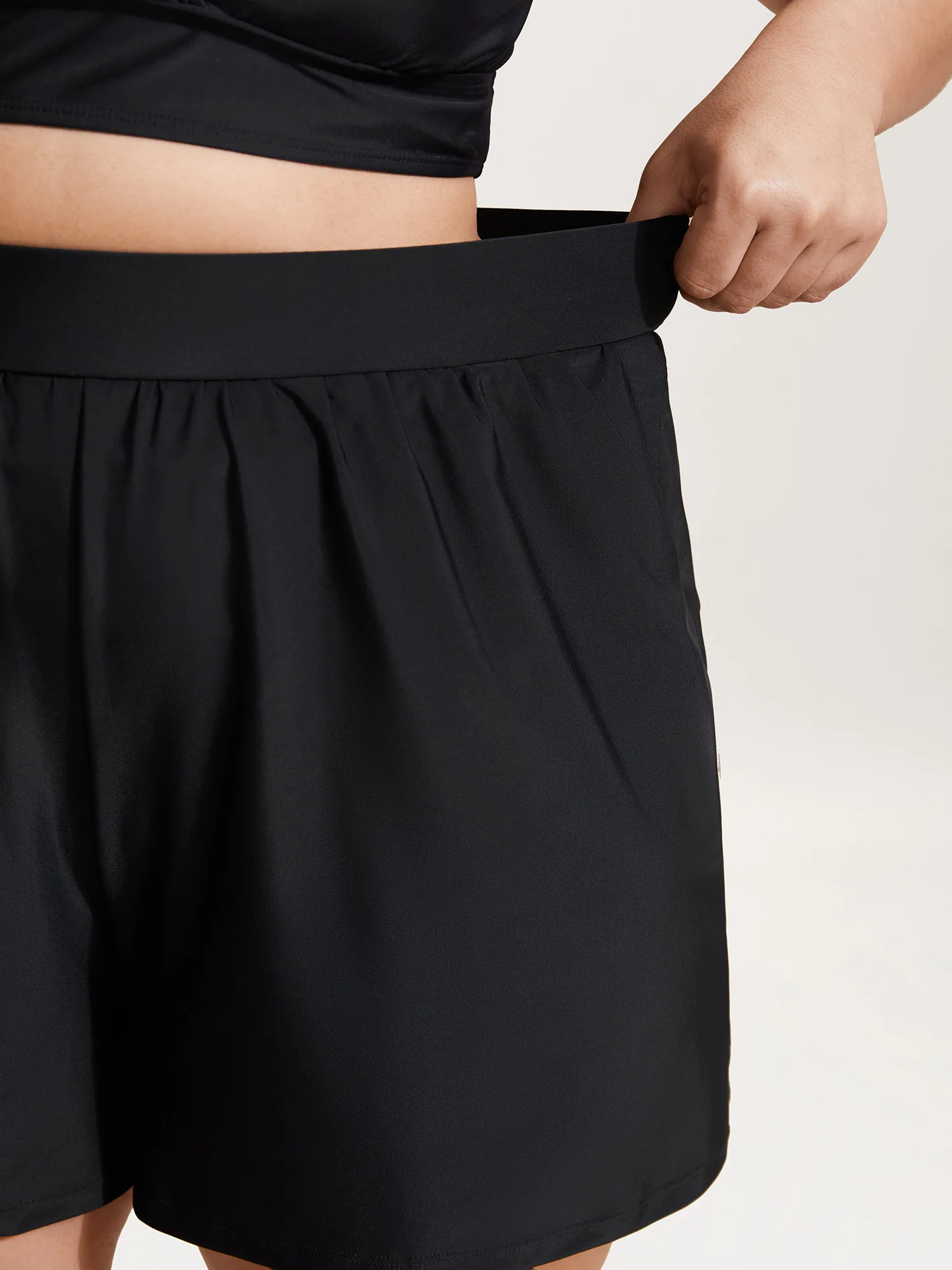 High Waisted Pockets Solid Pleated Swim Bottom