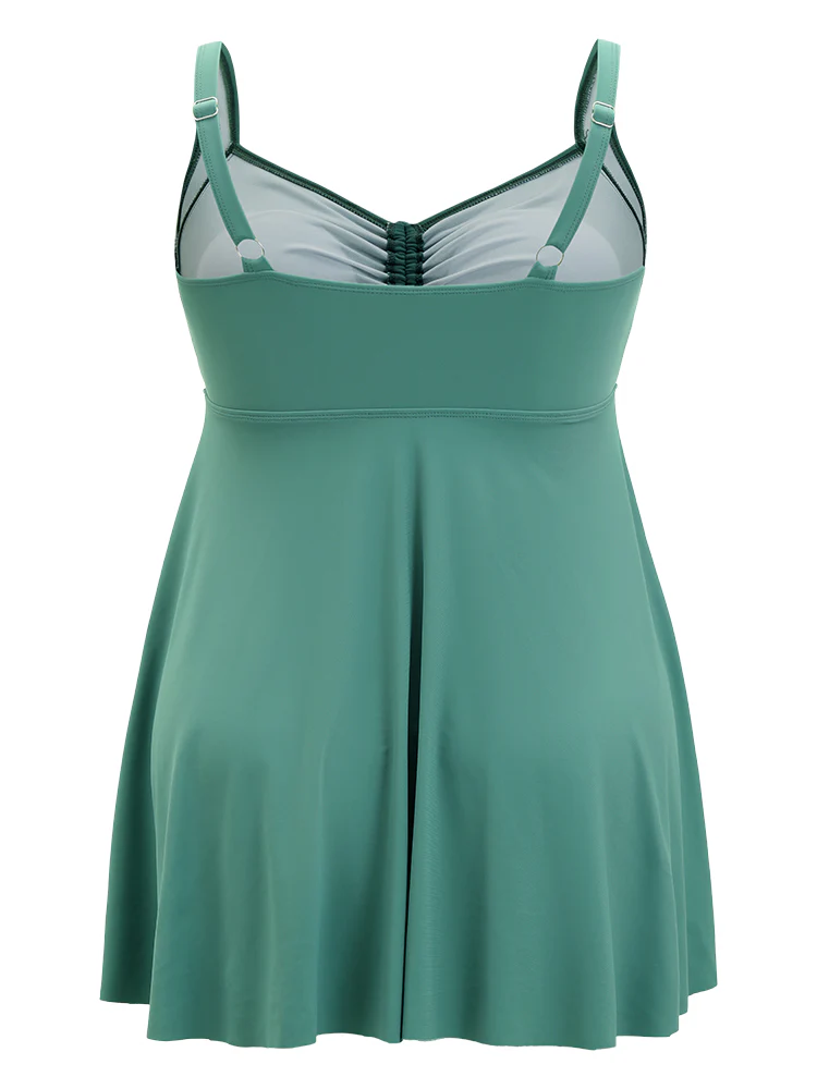 Ruched Drawstring Flutter Hem Swim Dress