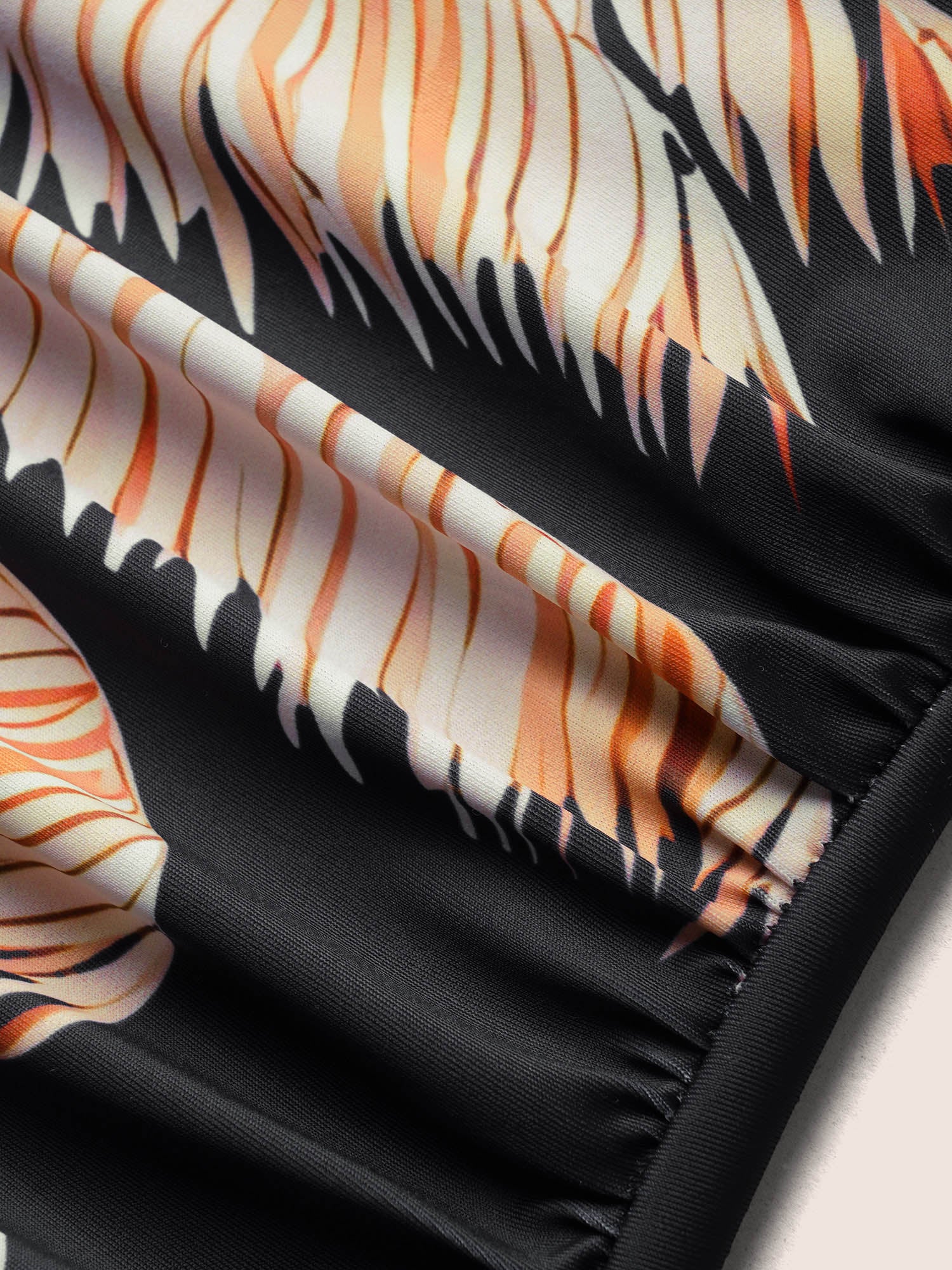 Overlap Collar Tropical Print Gathered One Piece Swimsuit