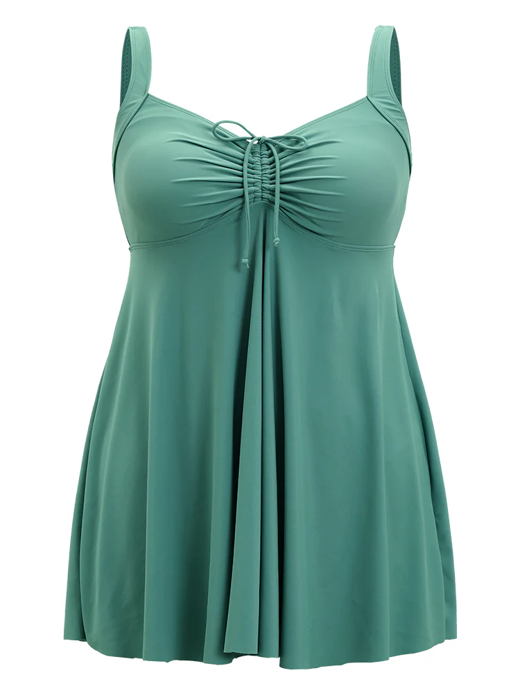 Ruched Drawstring Flutter Hem Swim Dress