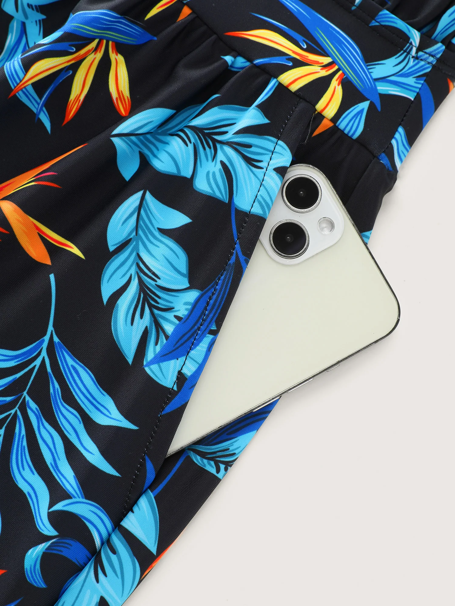 Tropical Flower Print Pockets One-Piece Swimsuit