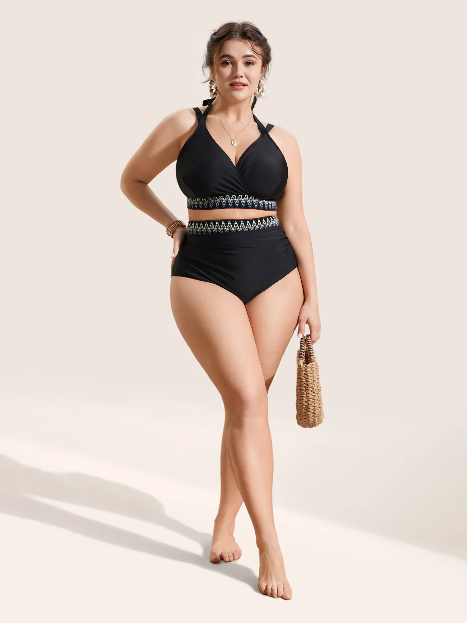 Embroidered Wrap Tie Knot Swim Top