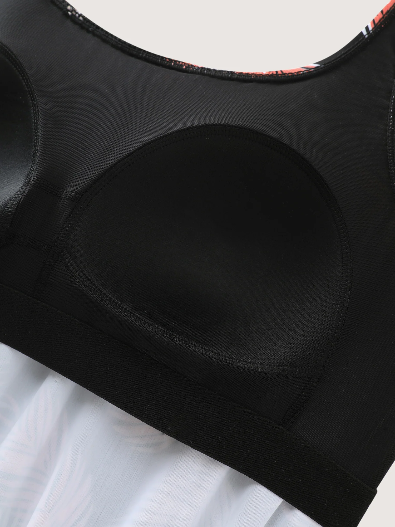 Tropical Flower Print Pockets One-Piece Swimsuit