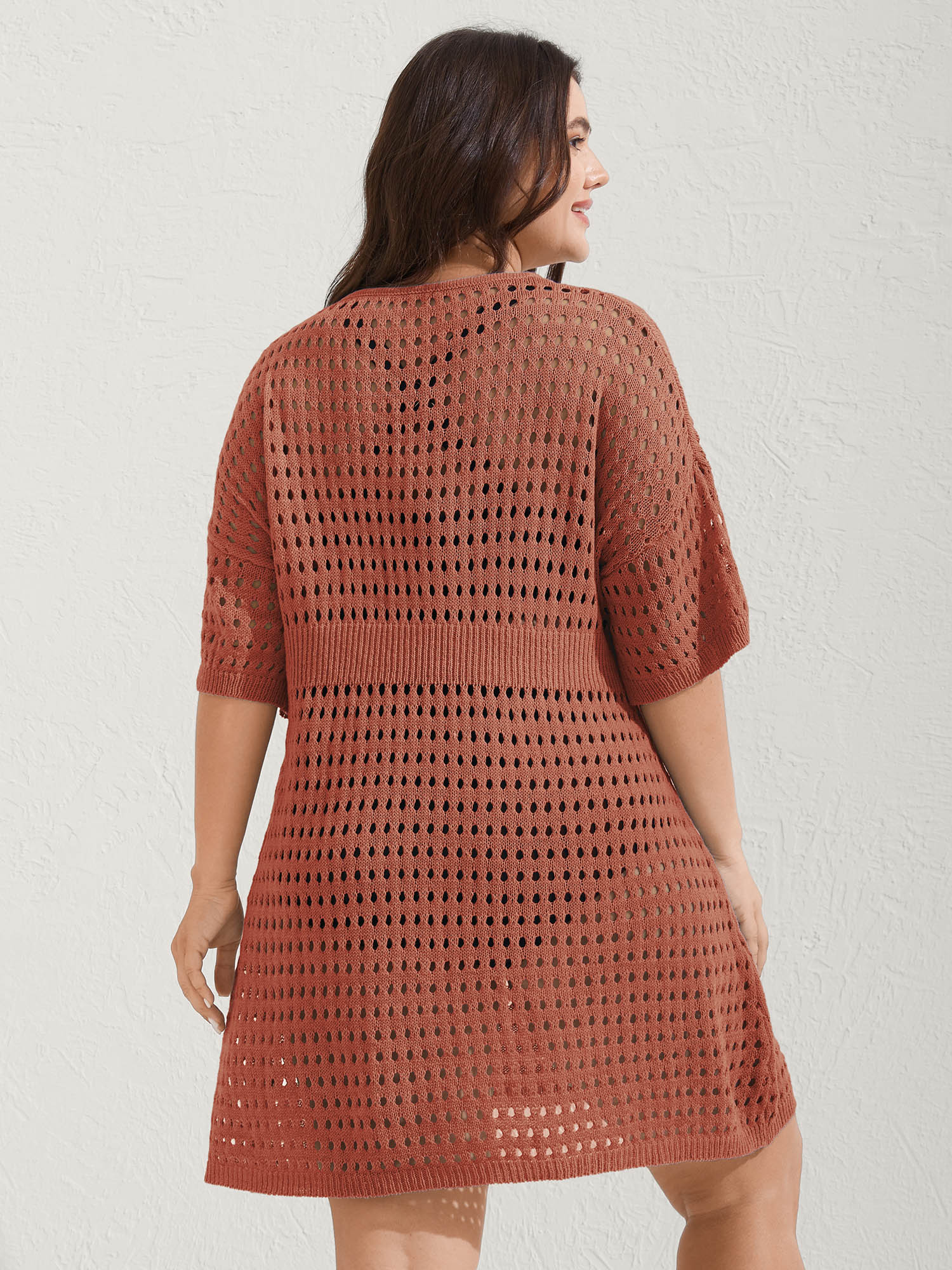 Cut-Out Waist-Cinched Button Swim Cover-Up