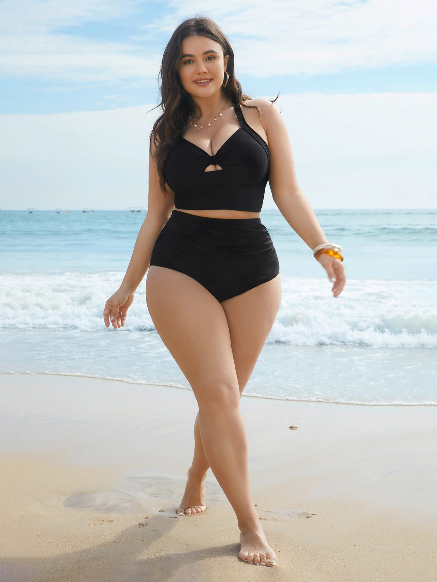 Cut-Out Twisted-Front Swim Top