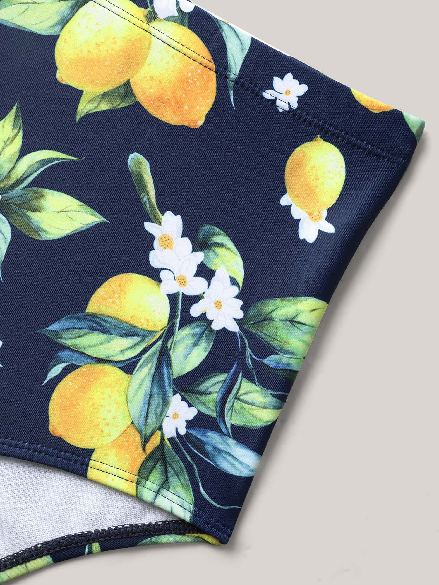 Lemon Print Twist Front Flowy Swim Dress