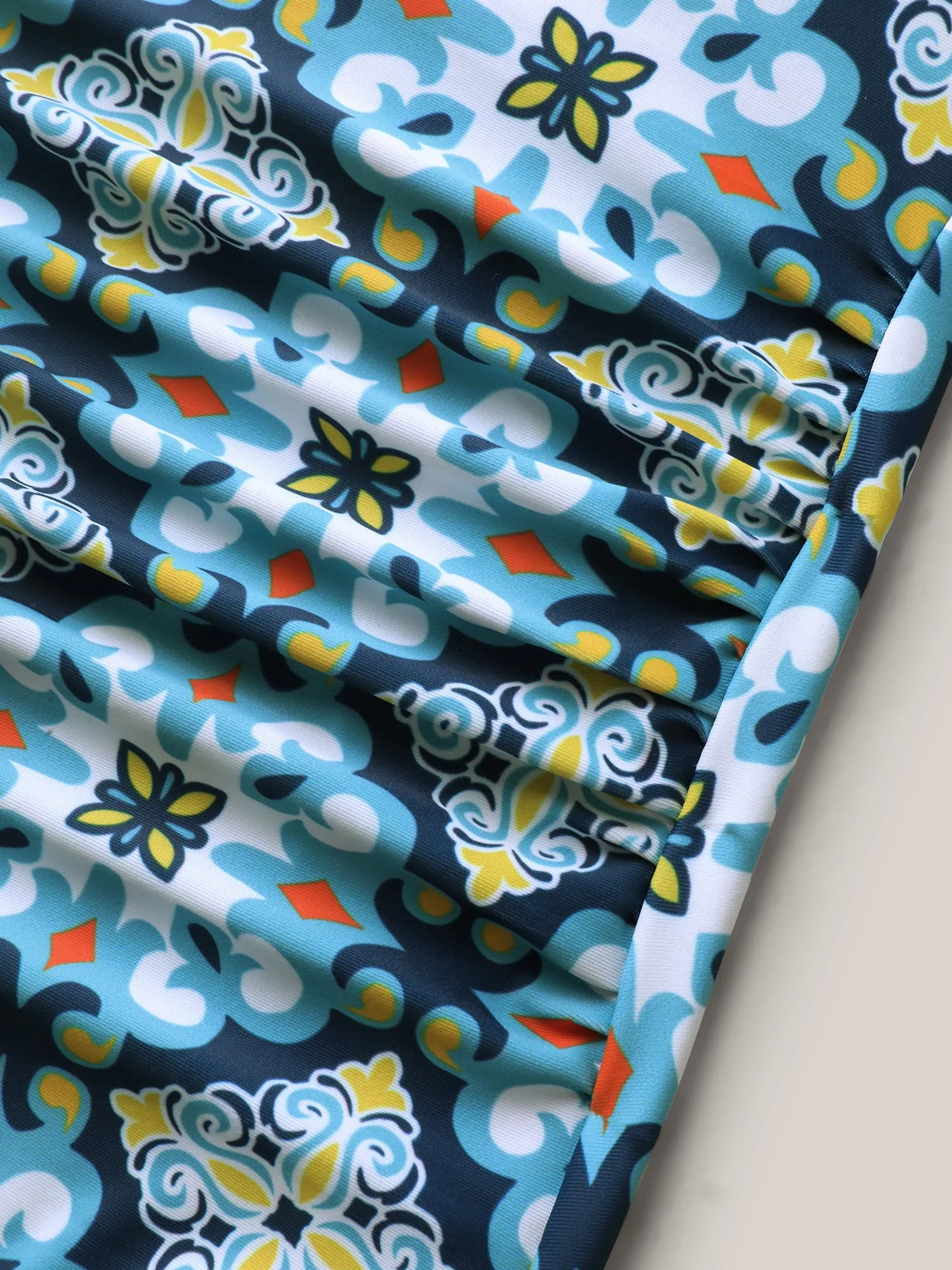 Embroidered Pleated Printed One-Piece Swimsuit