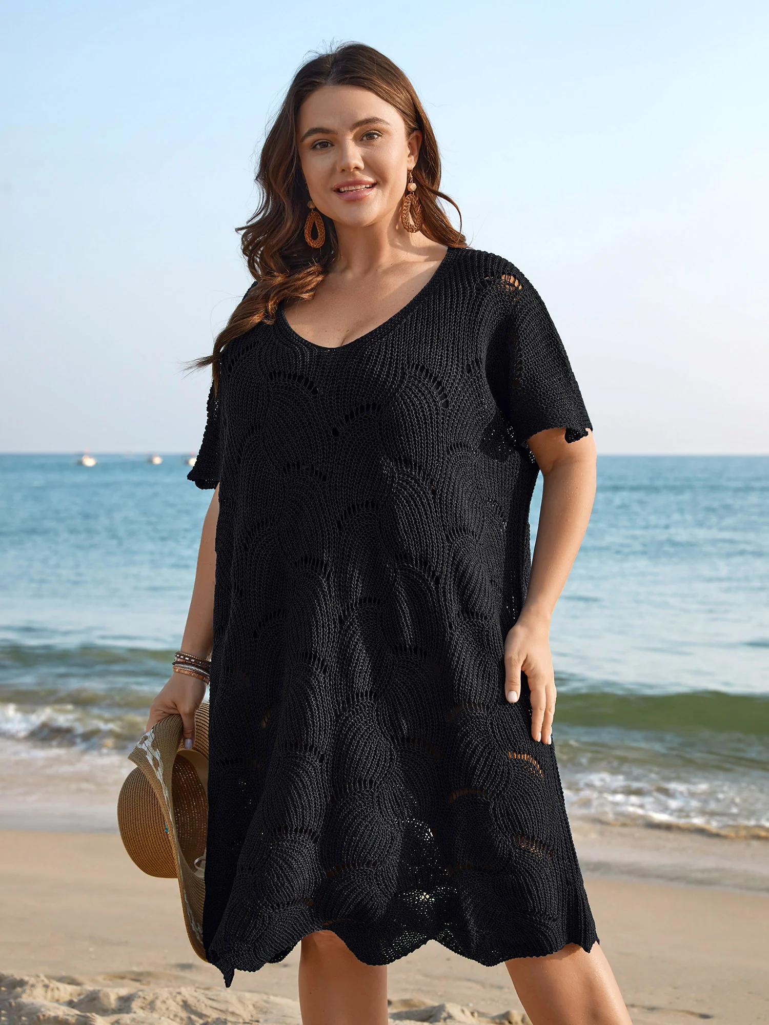 Cut-Out Solid V-Neck Swimsuit Coverup