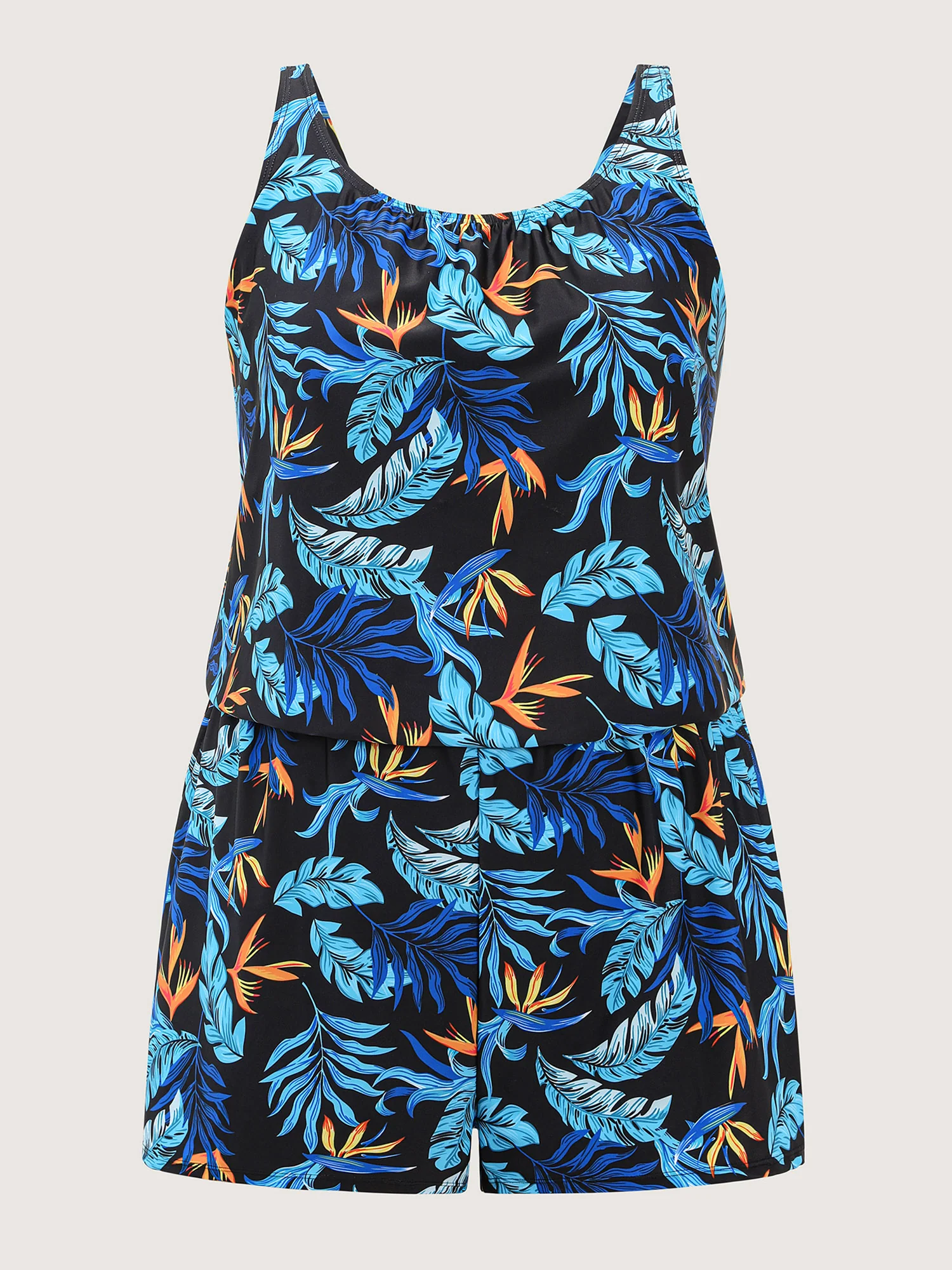 Tropical Flower Print Pockets One-Piece Swimsuit