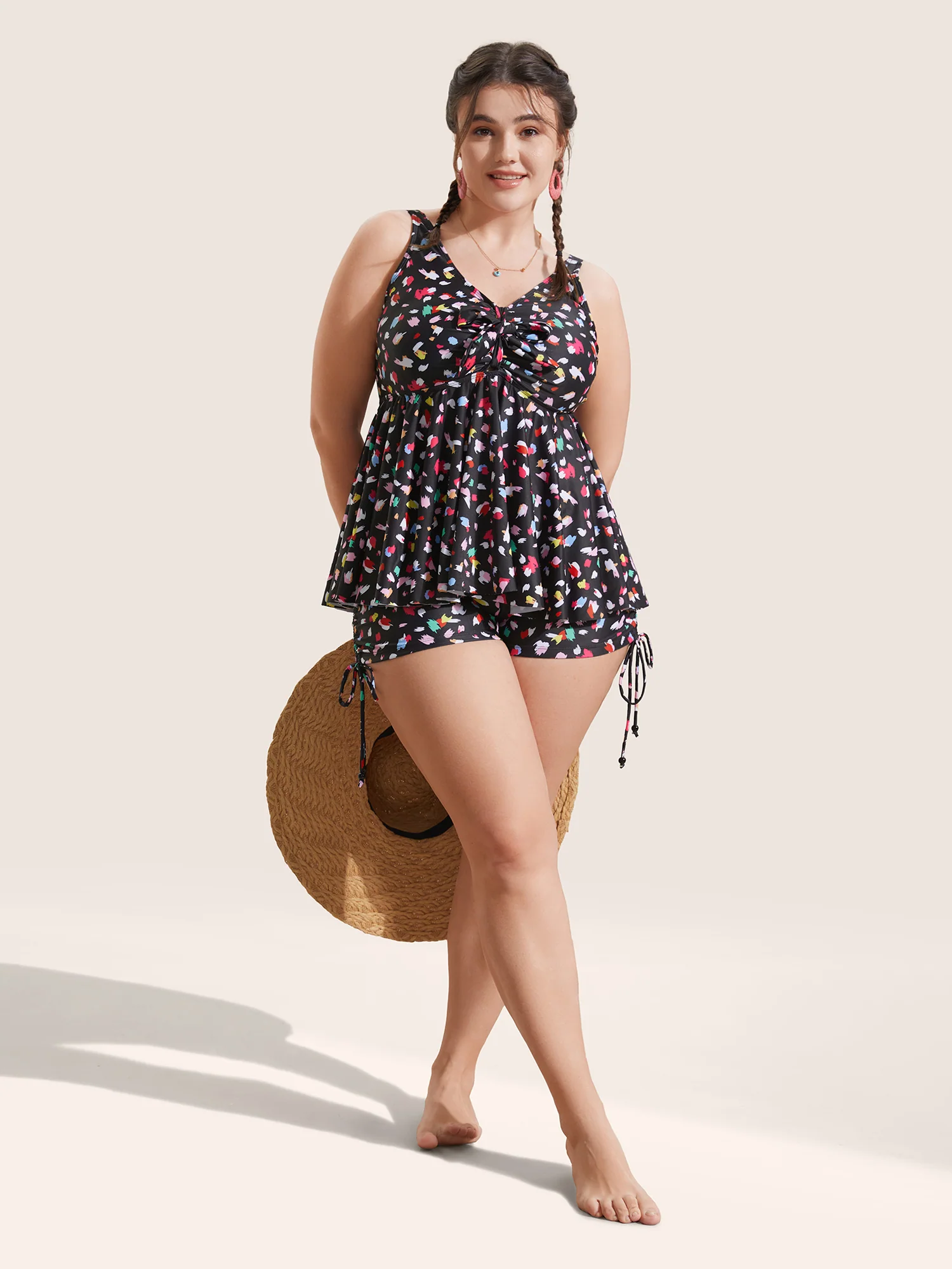 Allover Print Drawstring Skinny Swim Bottom