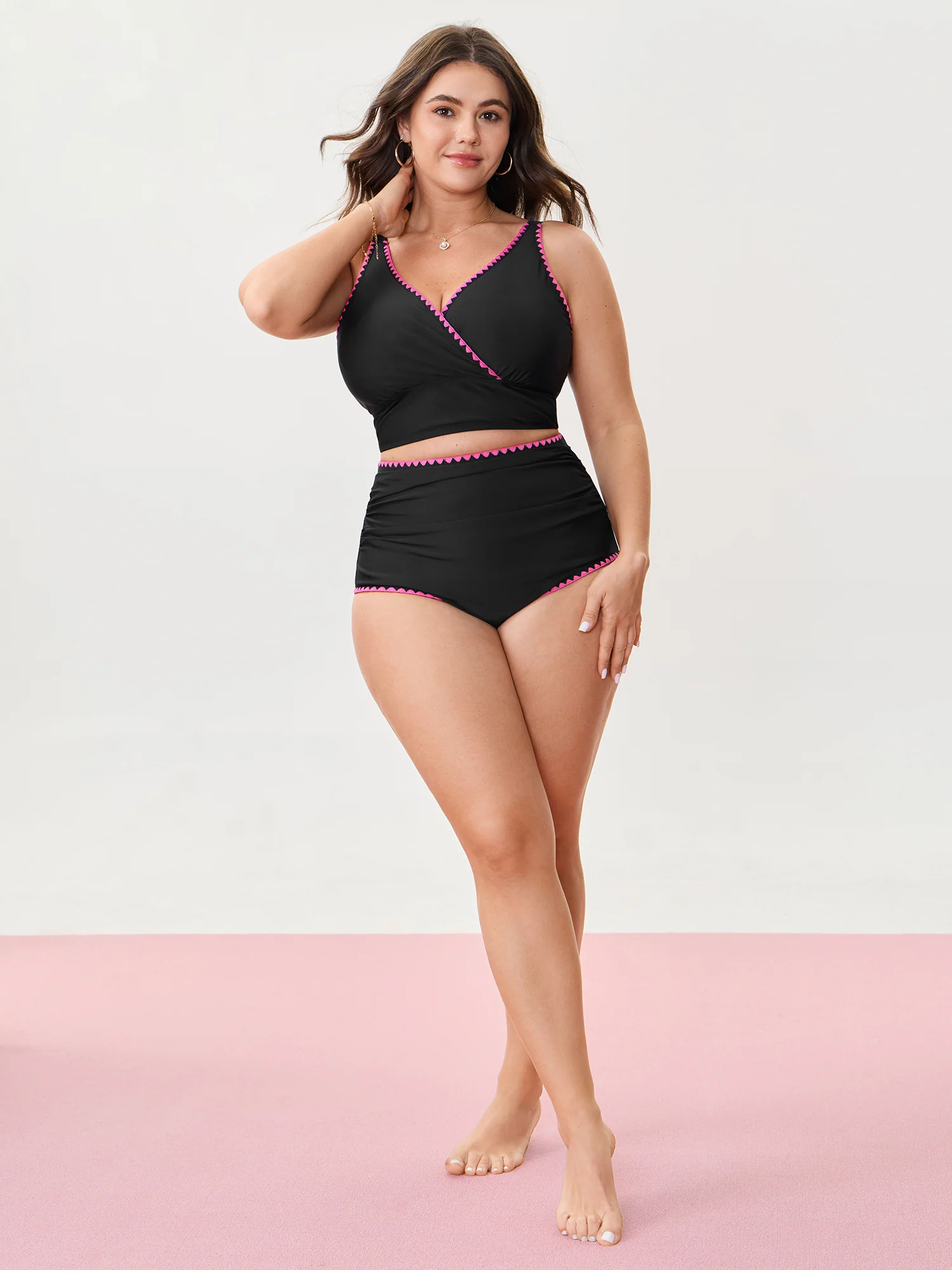 Color Contrast Embroidered Swim Top