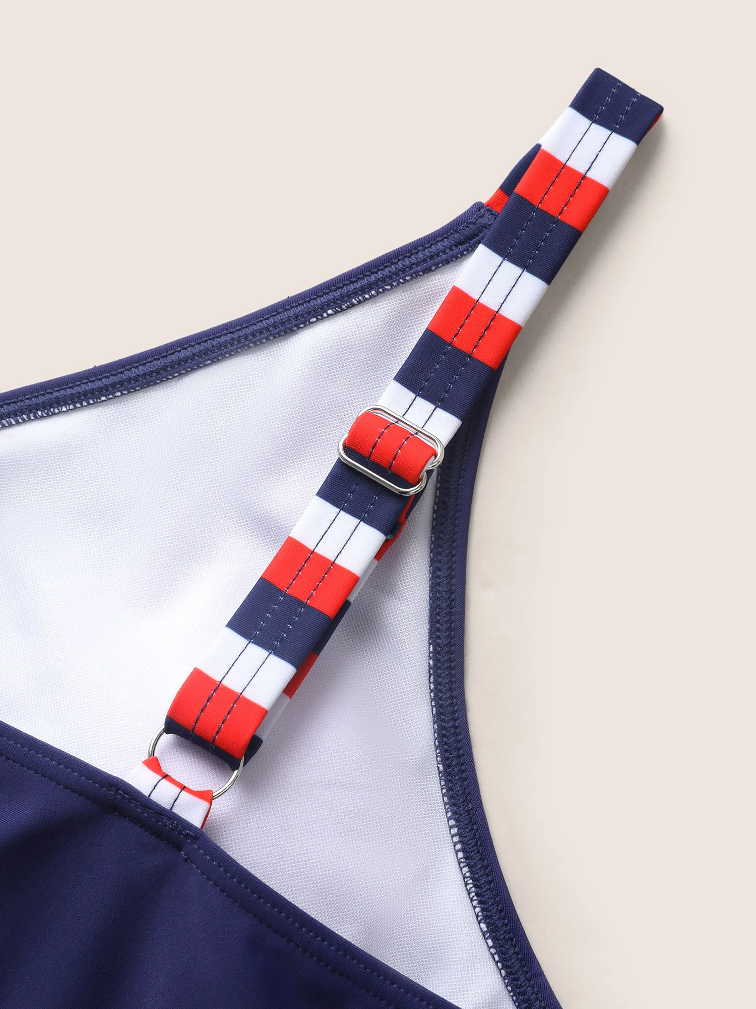 Contrast Striped V Neck Gathered Swim Top