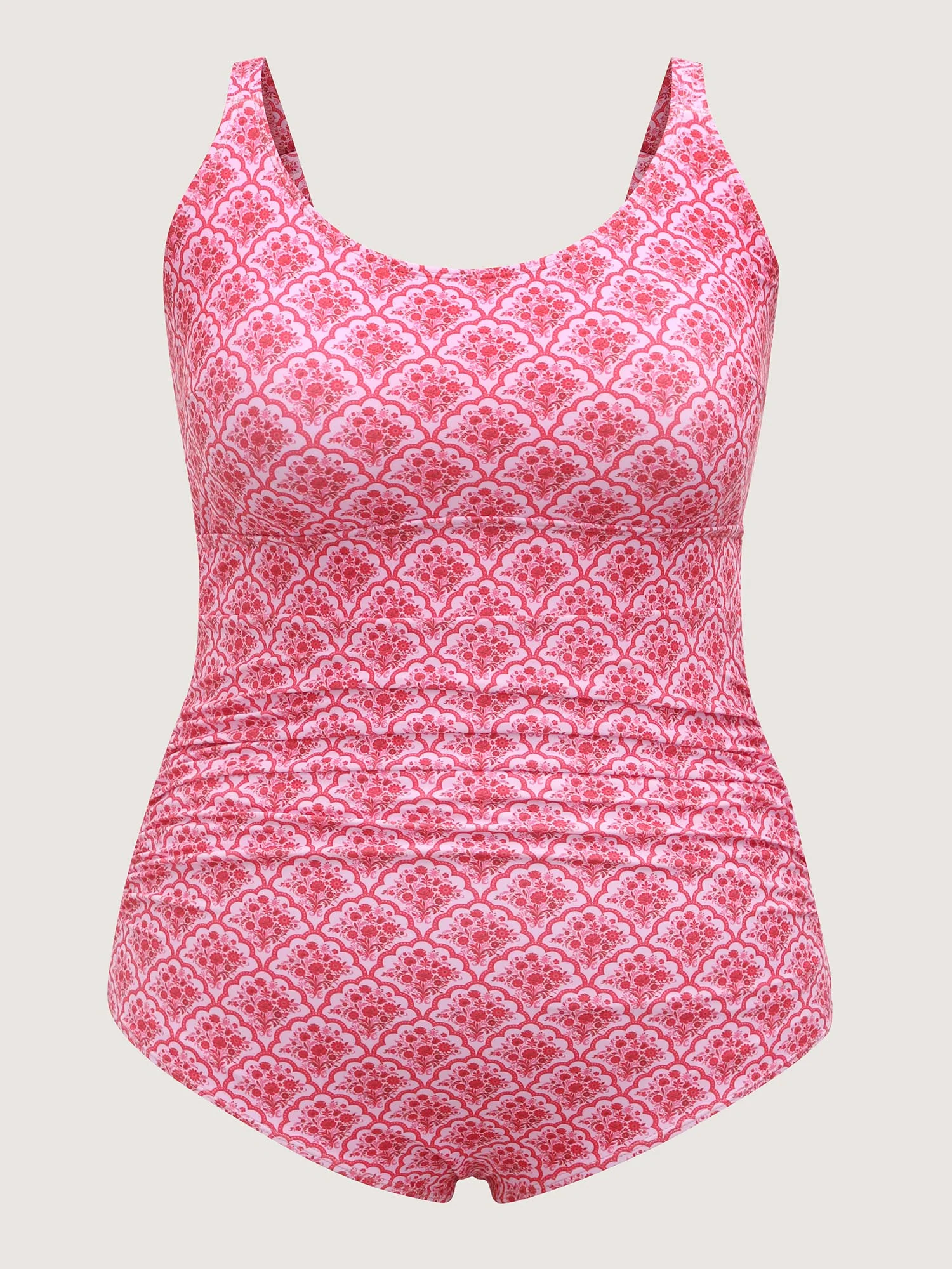 Geometric Print Ruched One-Piece Swimsuit