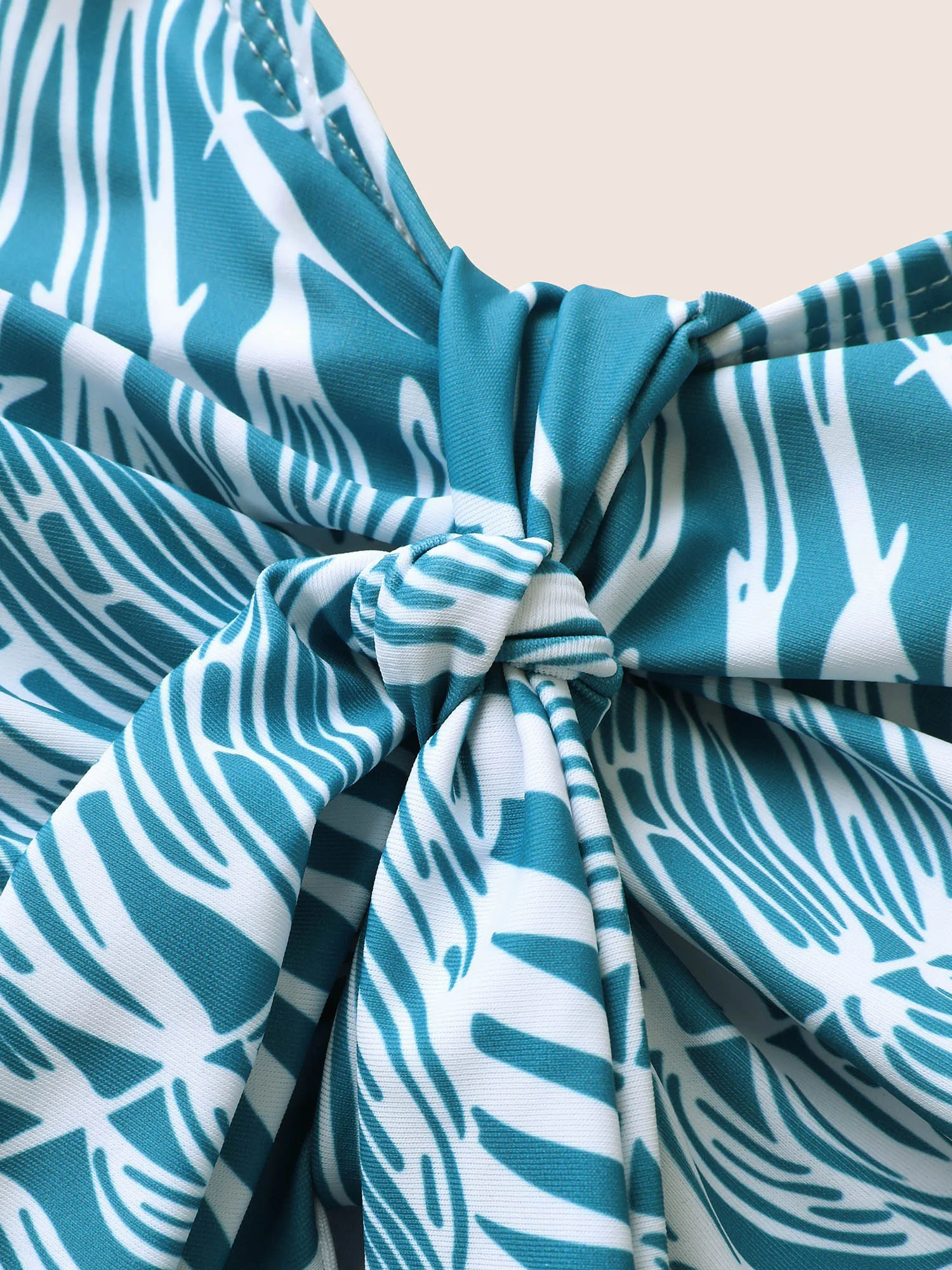 Tropical Print Knotted Gathered One Piece Swimsuit