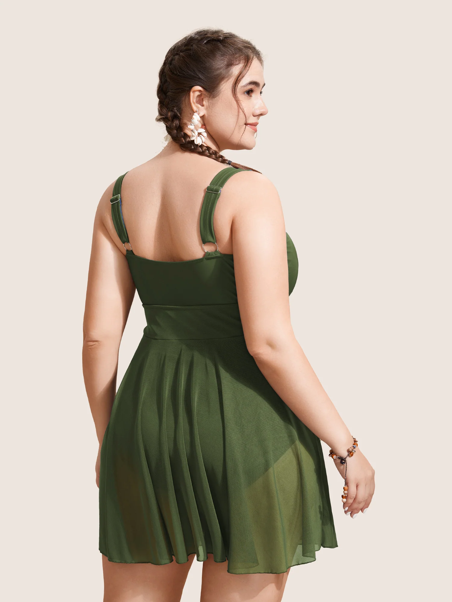 See Through Patchwork Gathered Swim Dress