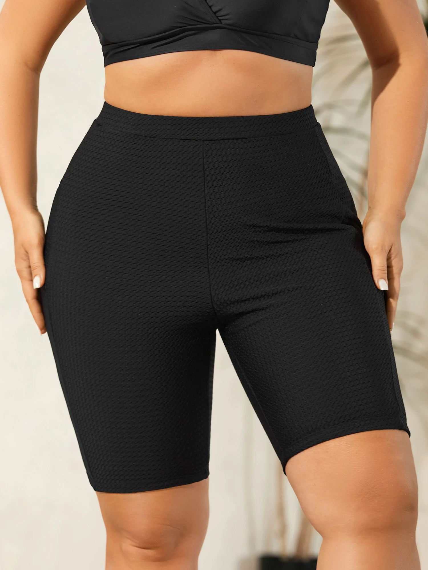 Textured Side Pockets Sculpting Swim Bottoms