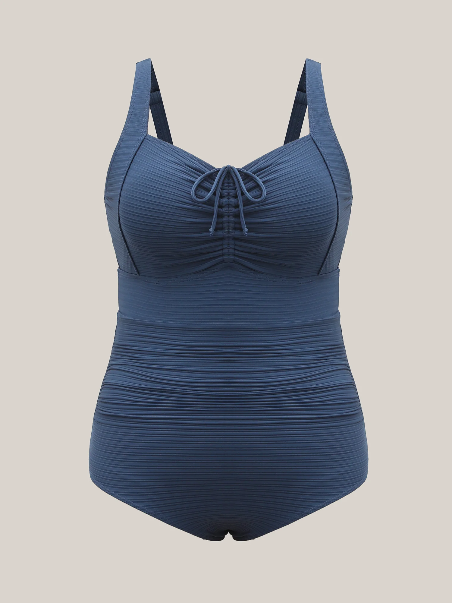 Textured Channel Drawstring One-Piece Swimsuit