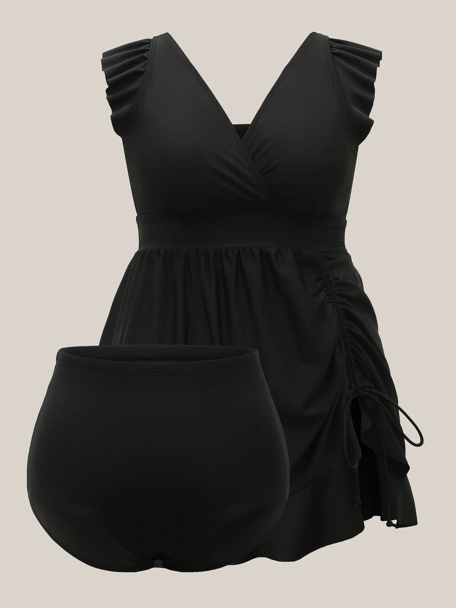 Ruffled Hem Flutter Sleeve Drawstring Swim Dress