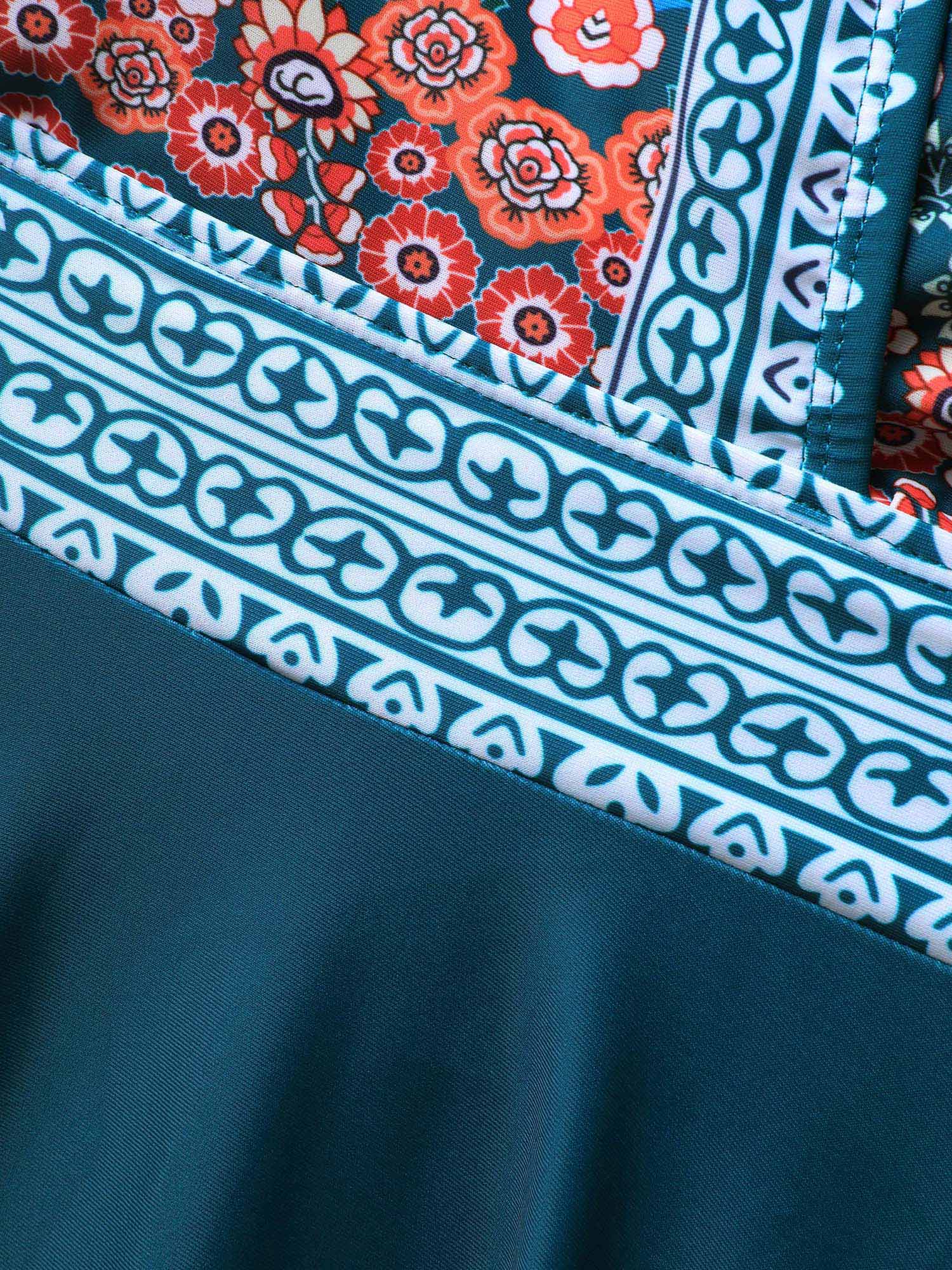 Boho Print Surplice Neck Adjustable Swim Dress