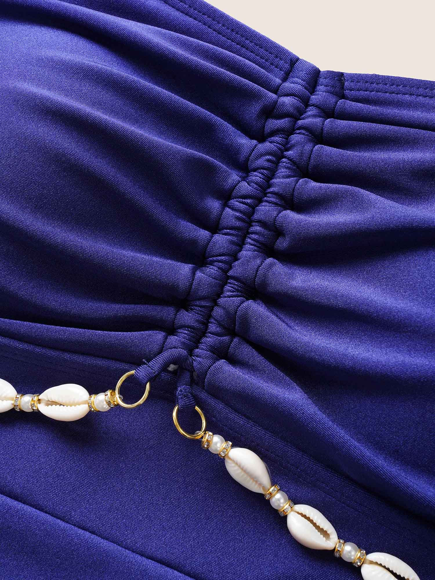 Plain Shell Detail Gathered One Piece Swimsuit