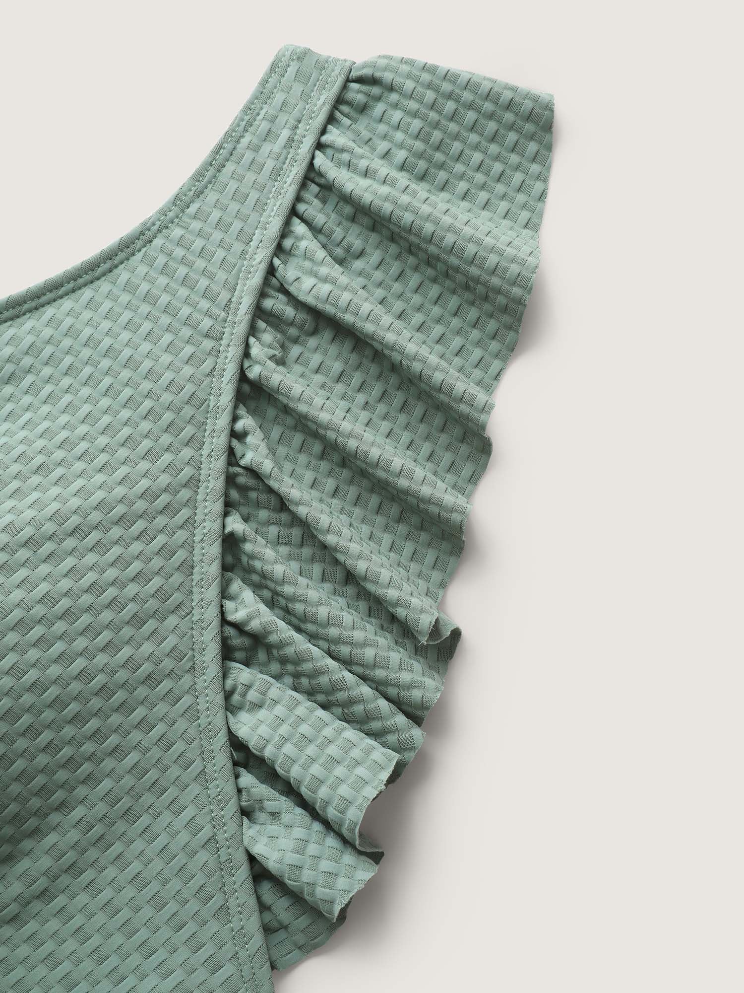 Textured Ruffled Solid One-Piece Swimsuit