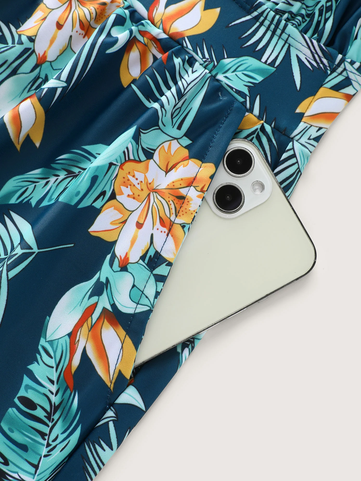 Tropical Flower Print Pockets One-Piece Swimsuit