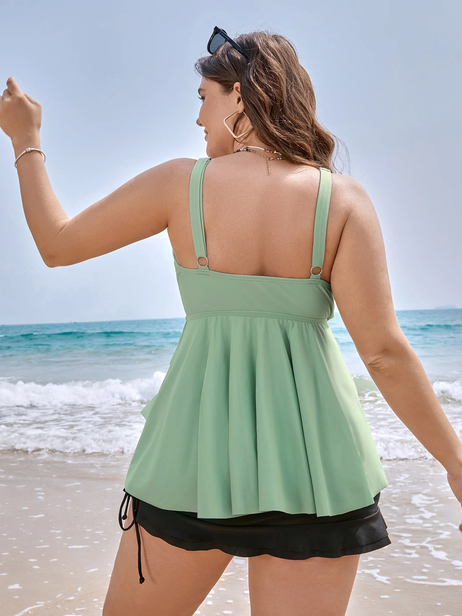 Knotted Front Ruffle Tiered Tankini Top