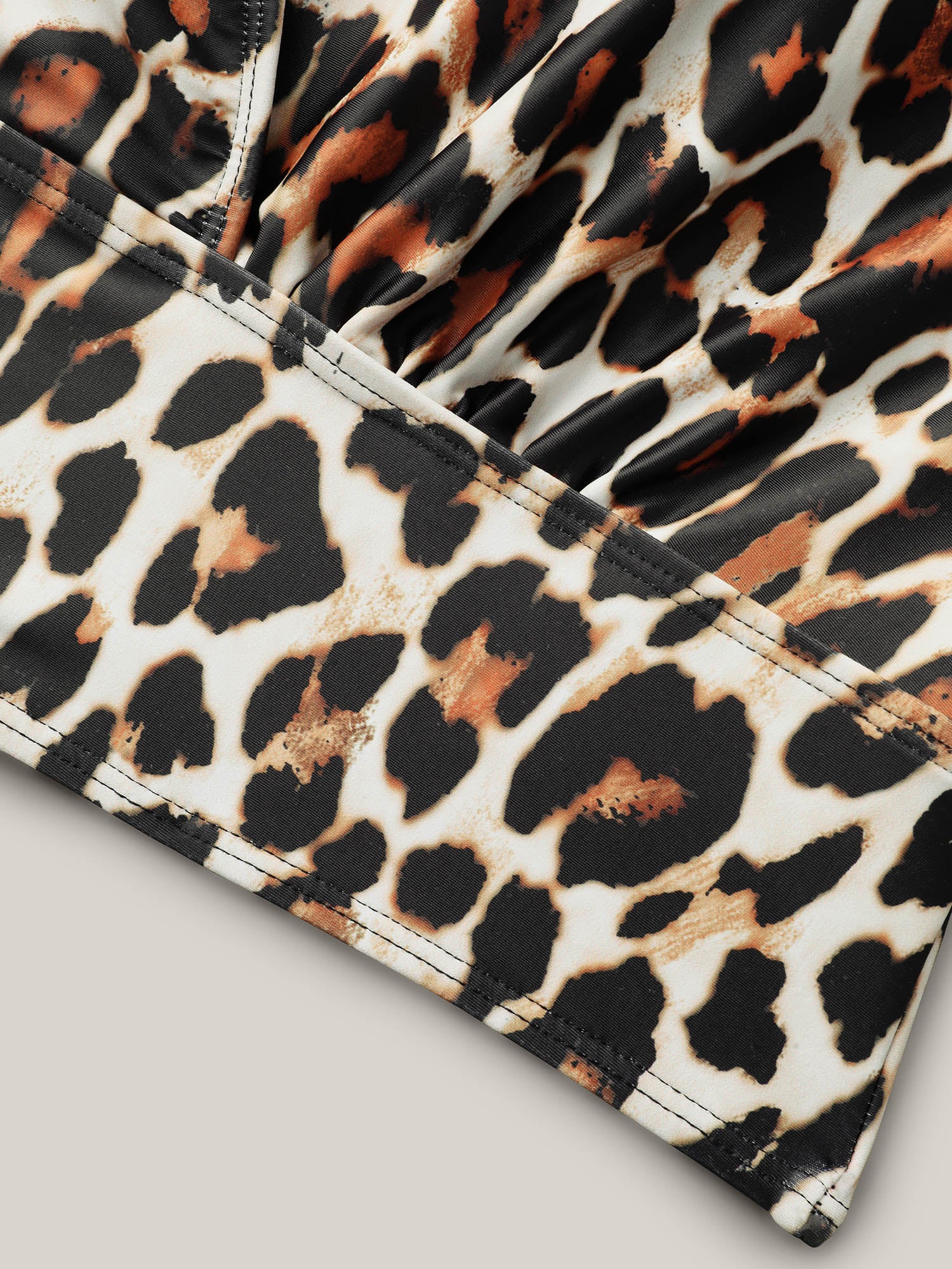 Leopard Print Surplice Neck Swim Top