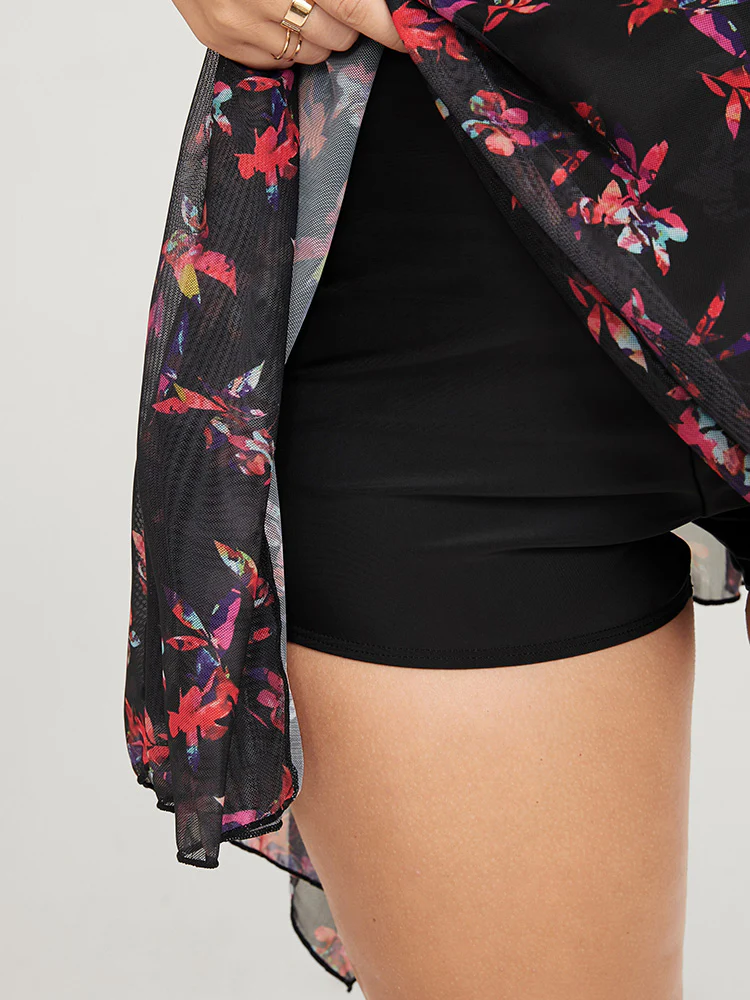 Tropical Ruched Ties Hanky Hem Crisscross Swim Dress