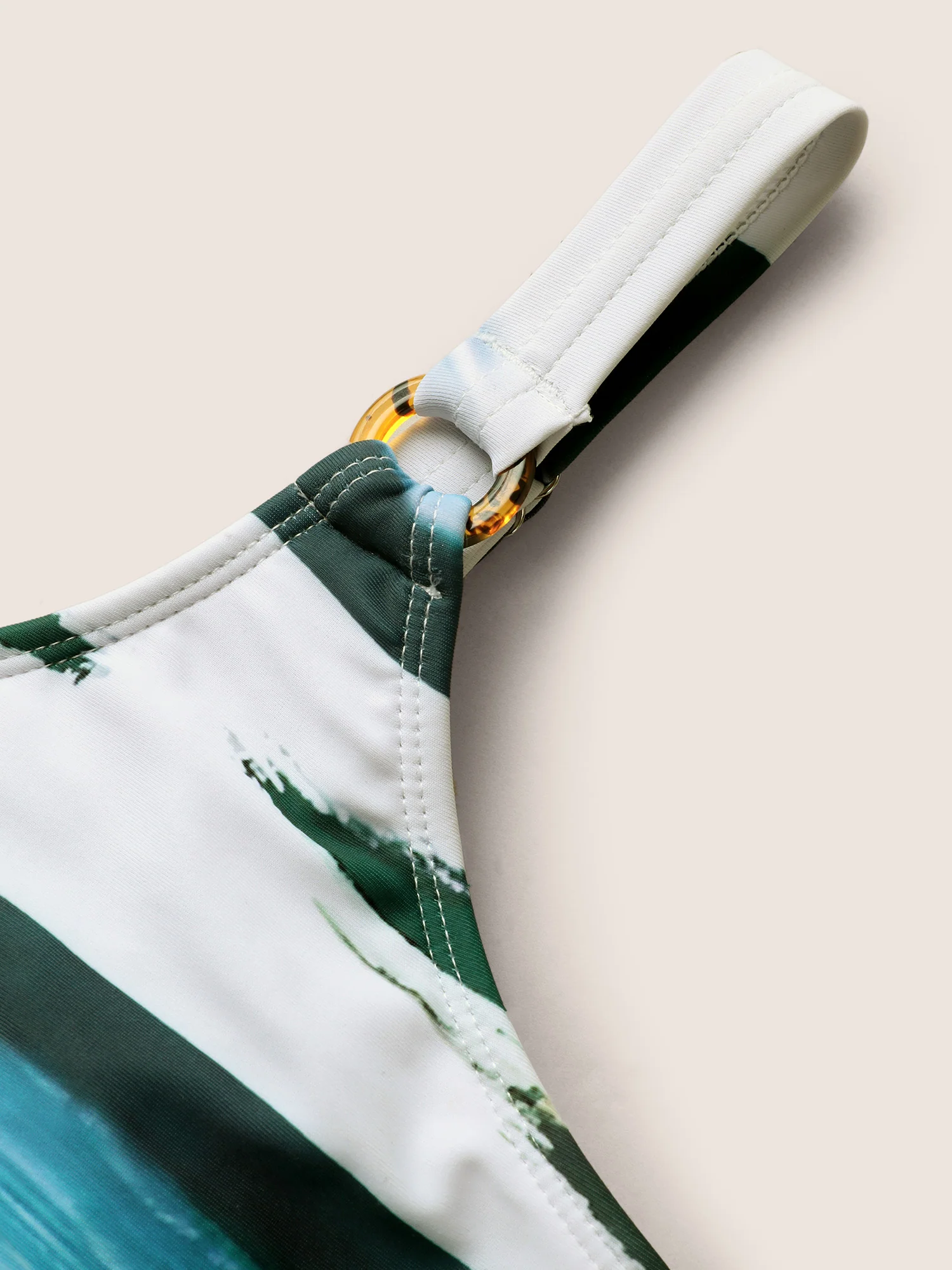 Geometric Round Buckle Detail Gathered One Piece Swimsuit