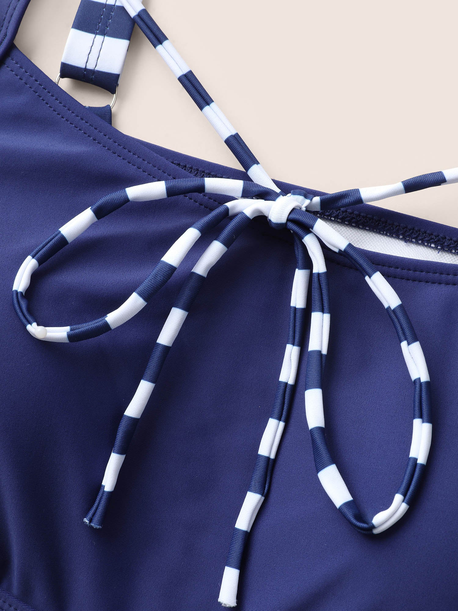 Striped Tie Knot High Stretch Gathered Swim Top