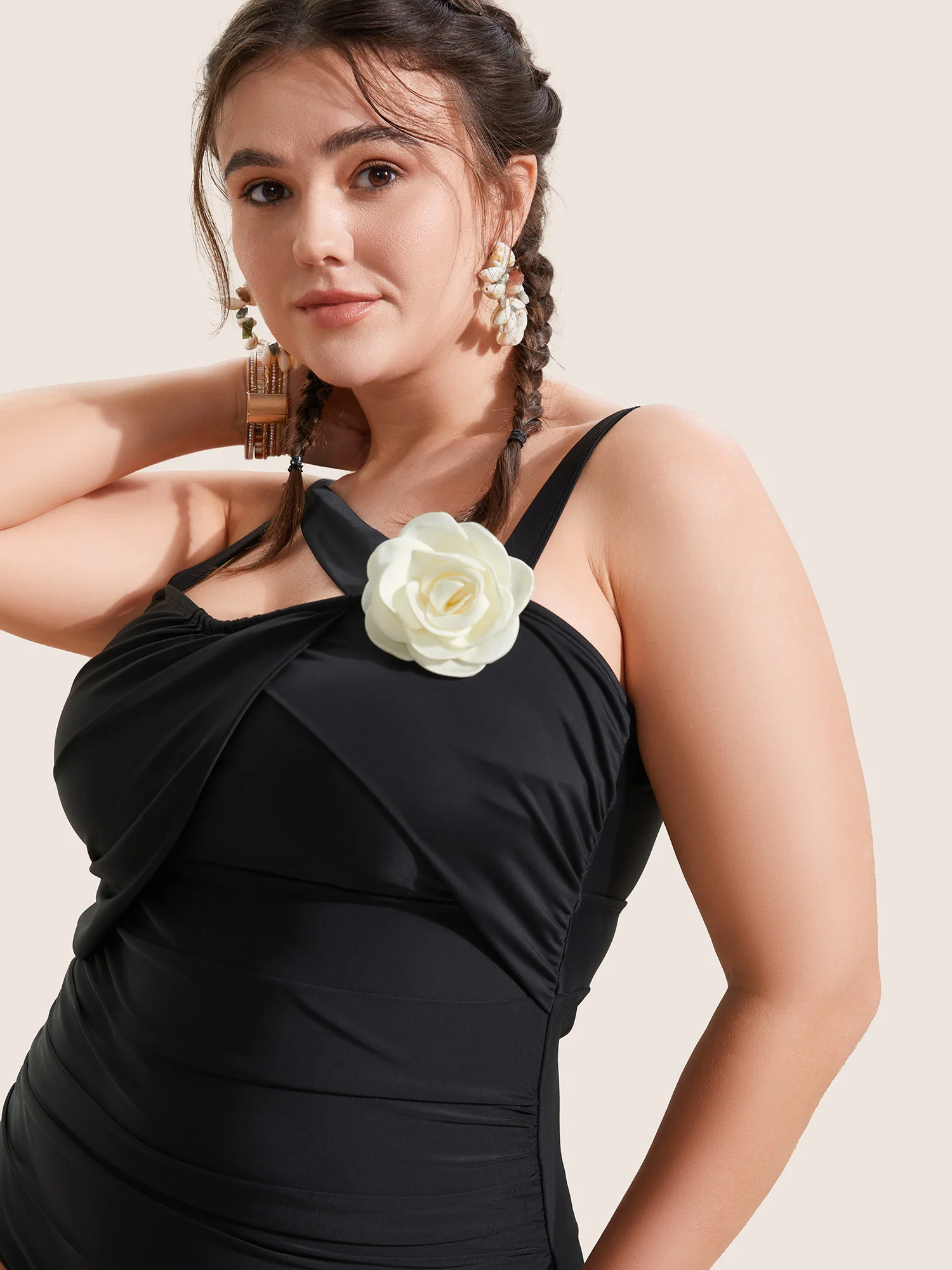 Stereo Flower Asymmetrical Ruched One Piece Swimsuit