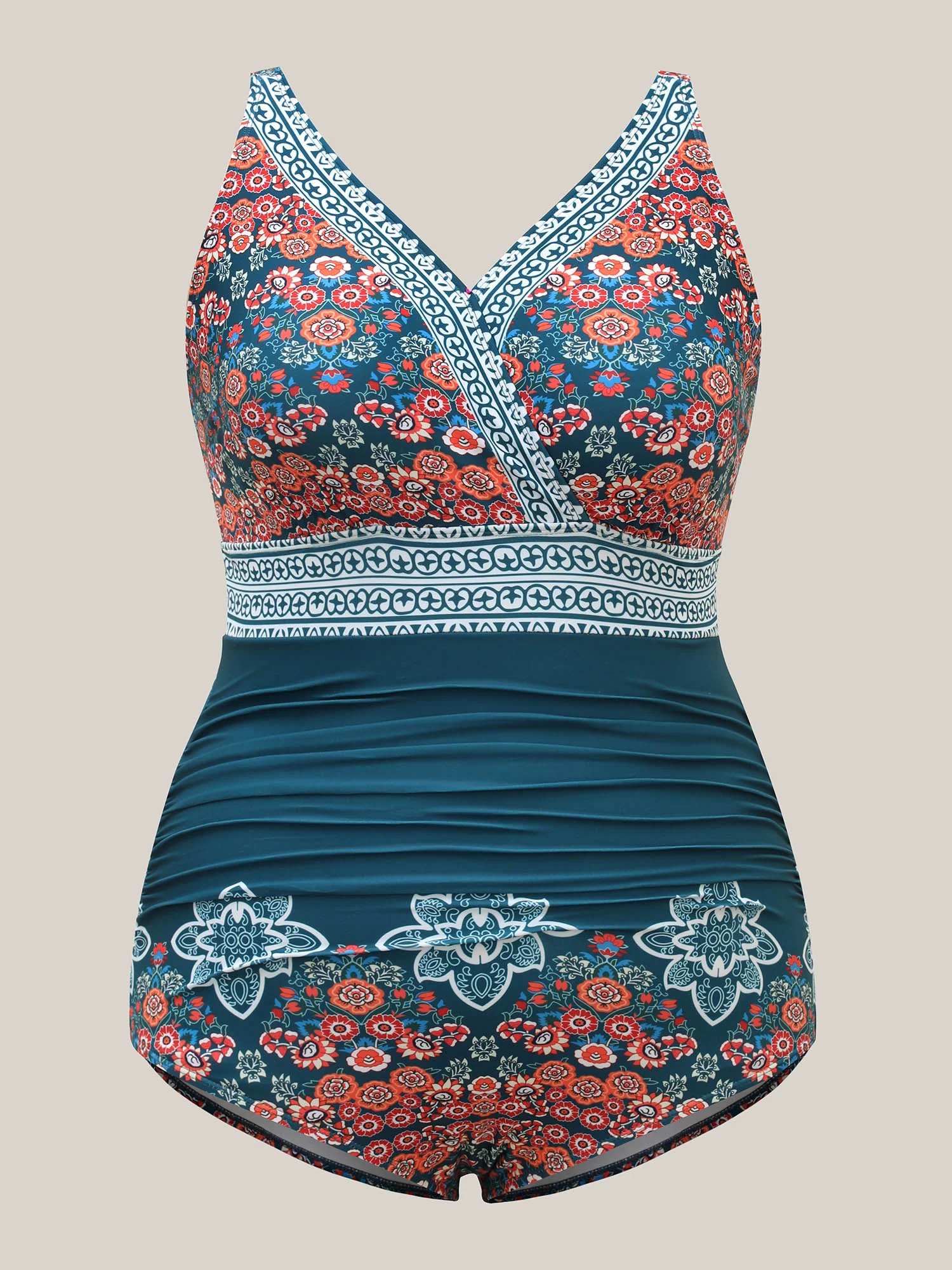 Boho Print Ruched One-Piece Swimsuit