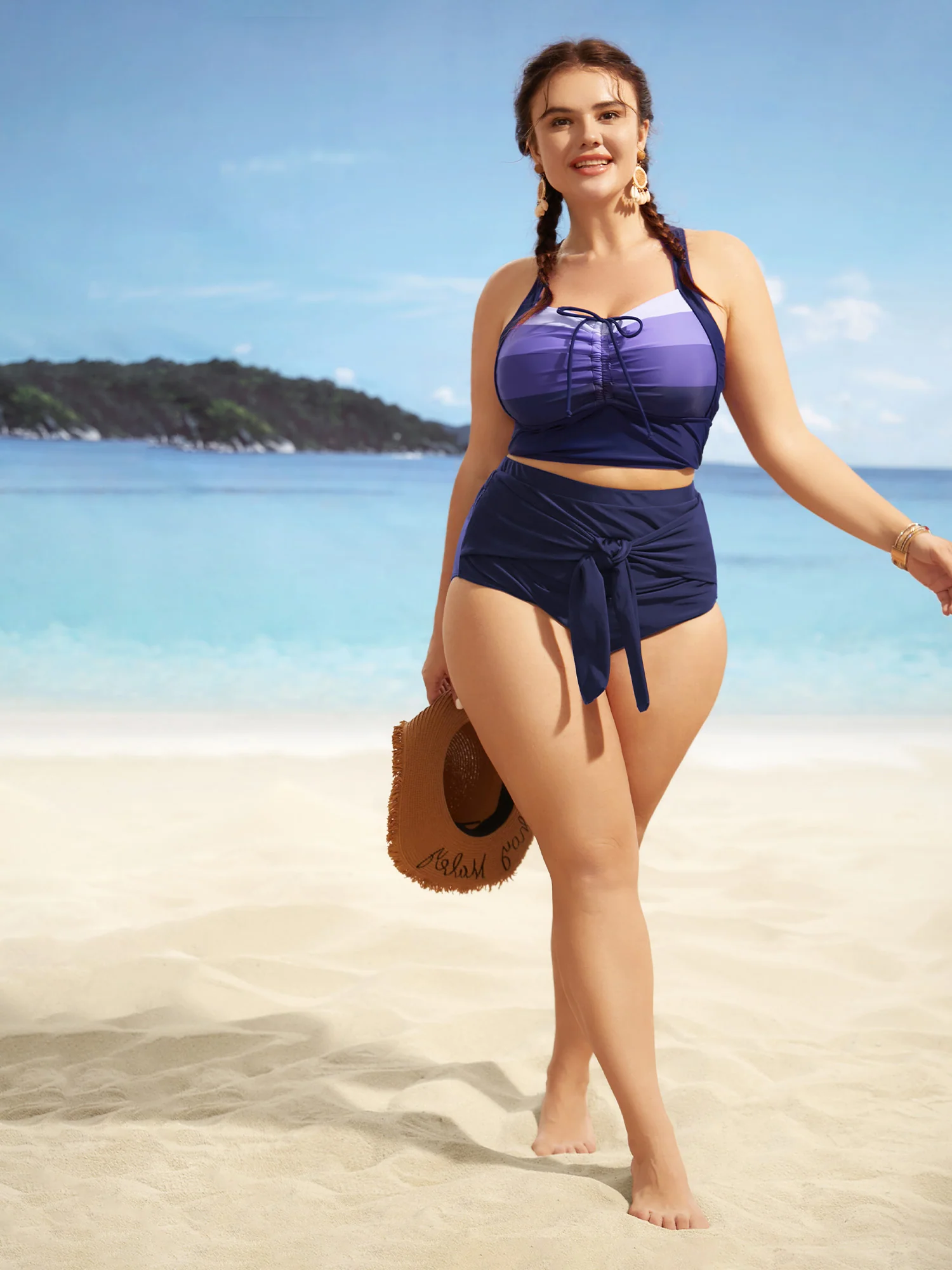 High Rise Tie Knot Gathered Swim Bottom