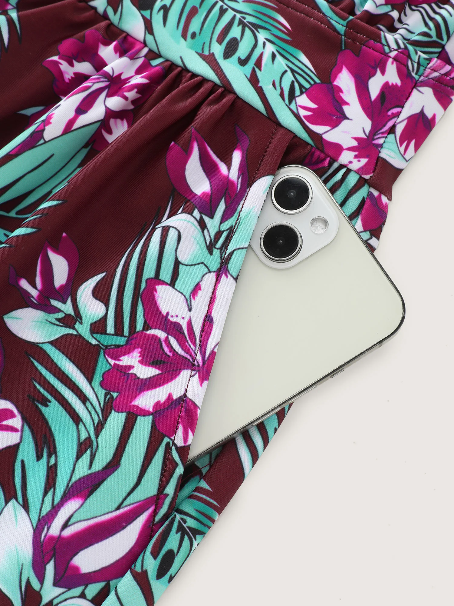 Tropical Flower Print Pockets One-Piece Swimsuit