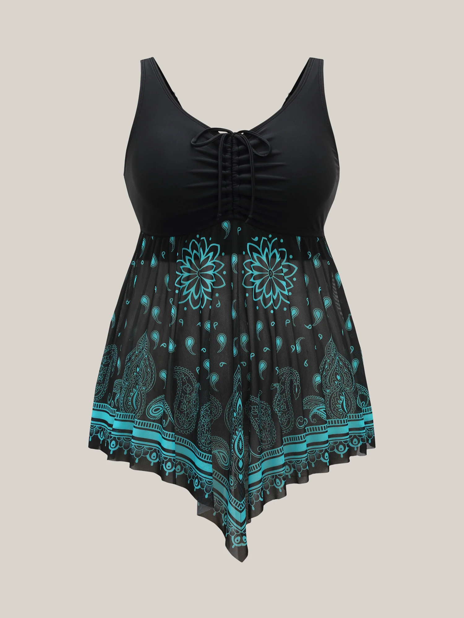 Paisley Print Handkerchief Hem Drawstring Swim Top