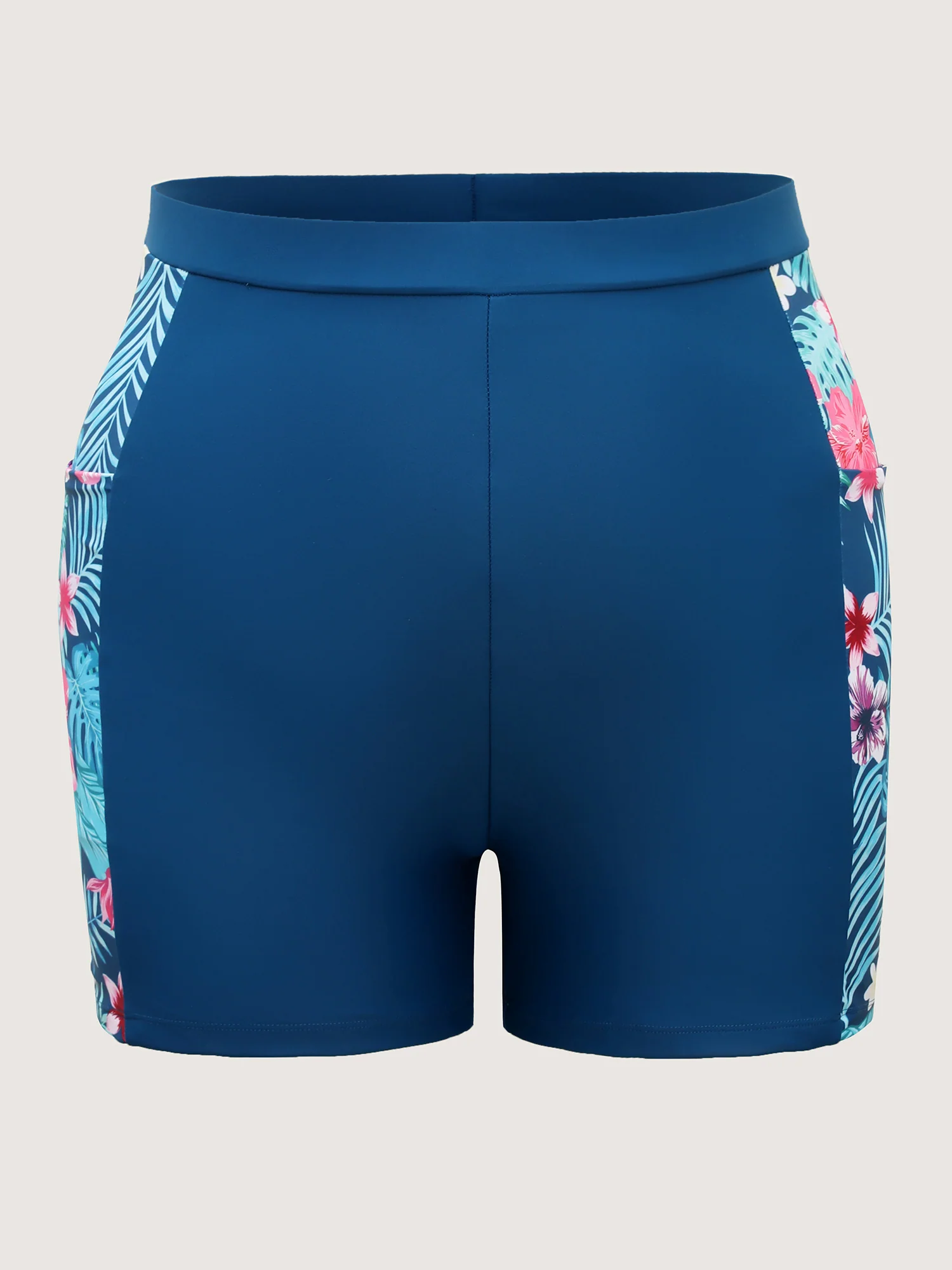 Tropical Print Side Pockets Contrast Swim Bottoms