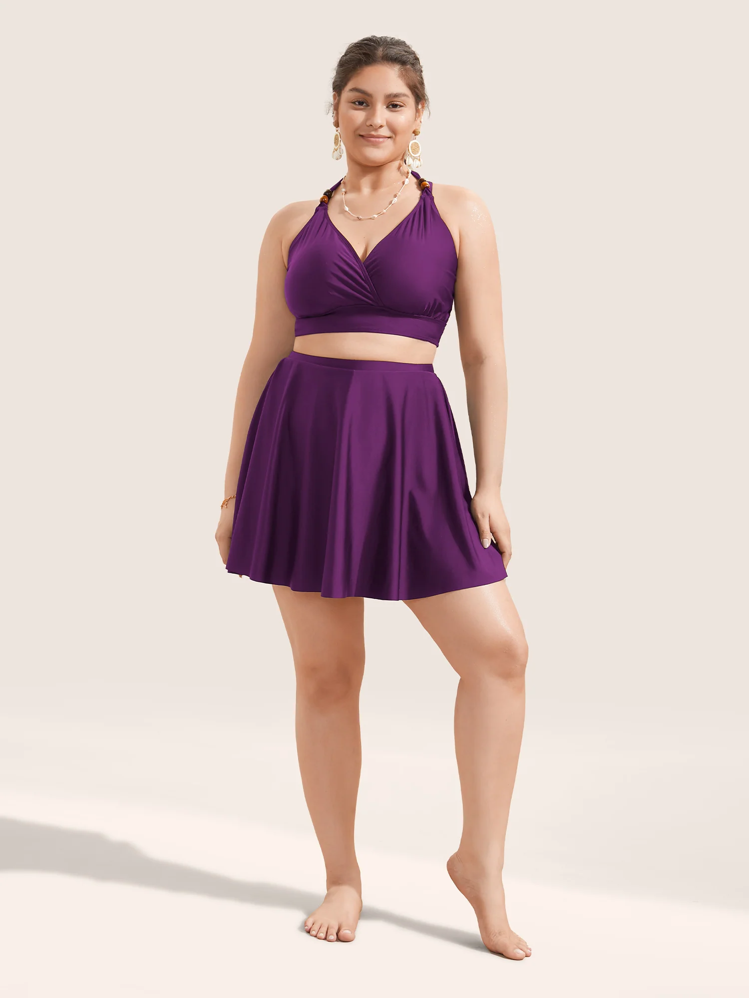 Solid Pocket Ruffles Swim Skirt