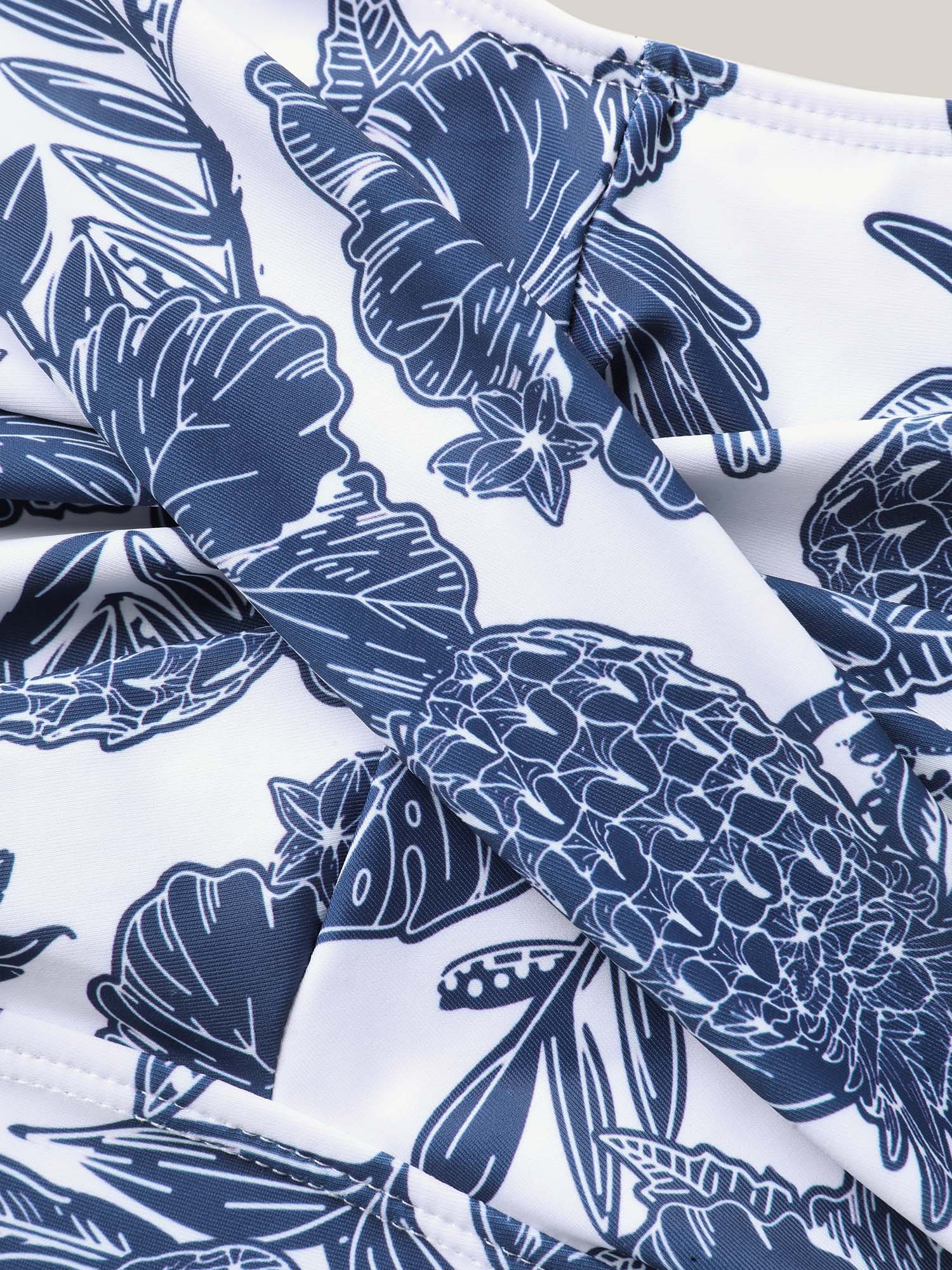 Tropical Print Twist Front Swim Dress