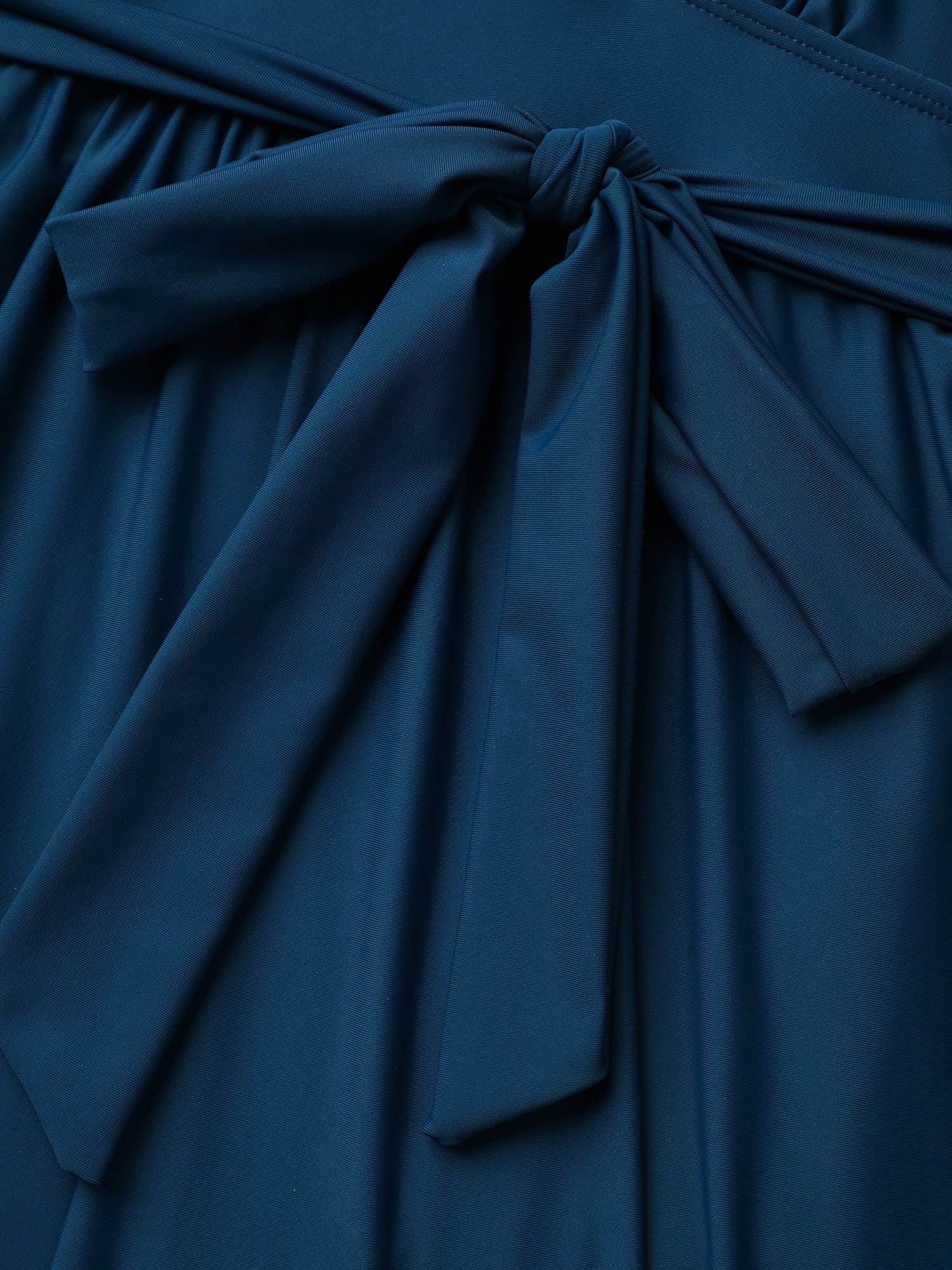 Surplice Neckline Belted Plain One-Piece Swimsuit