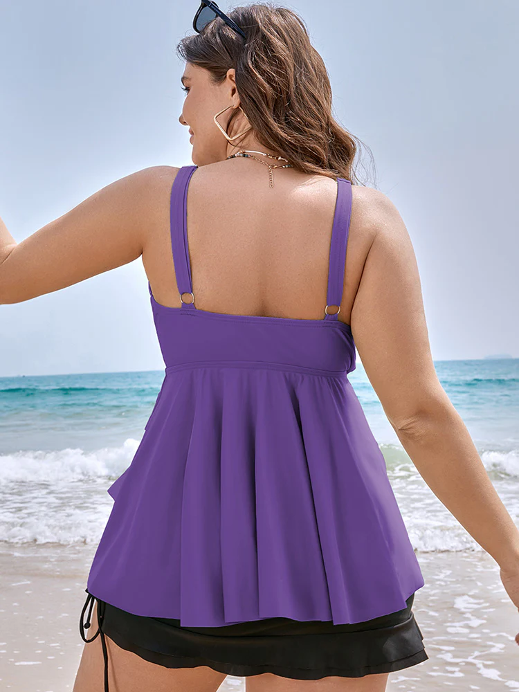Knotted Front Ruffle Tiered Tankini Top