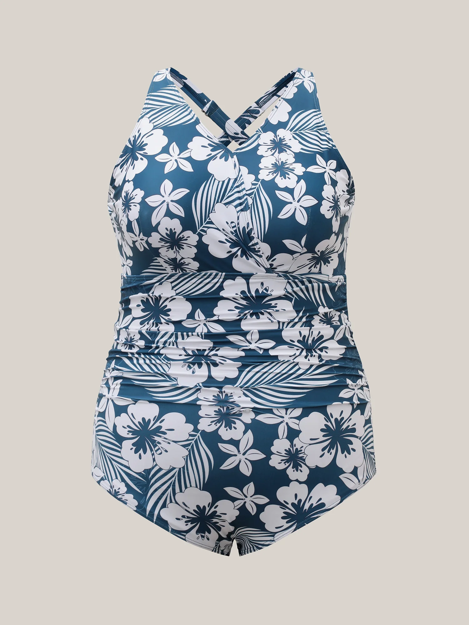 Tropical Flower Print Gathered One-Piece Swimsuit