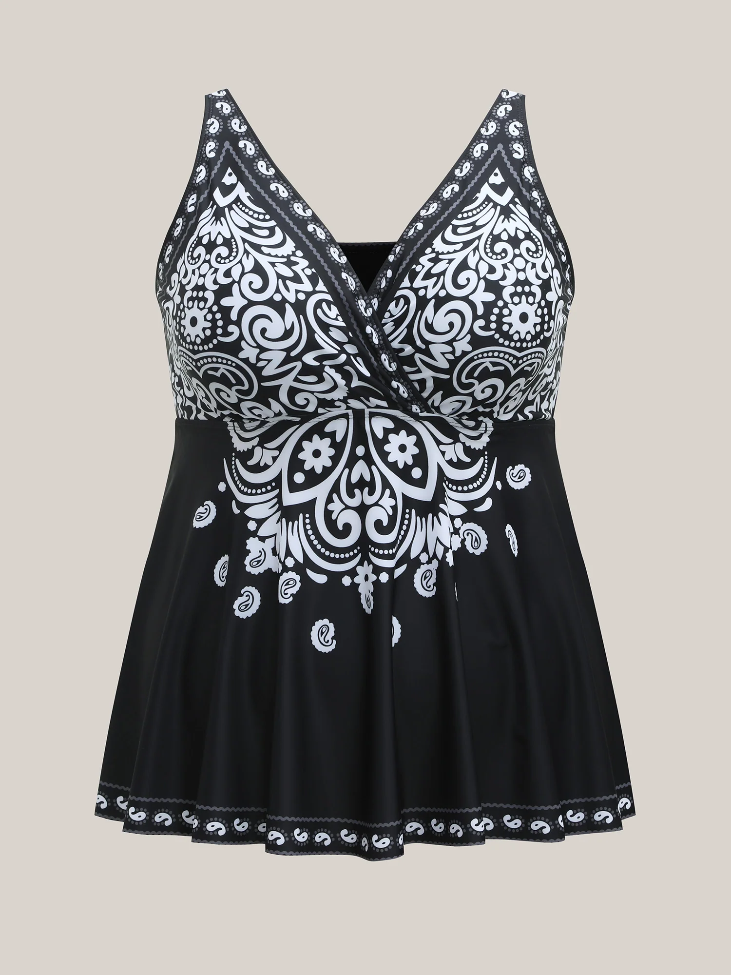 Boho Print Surplice Neck Swim Top