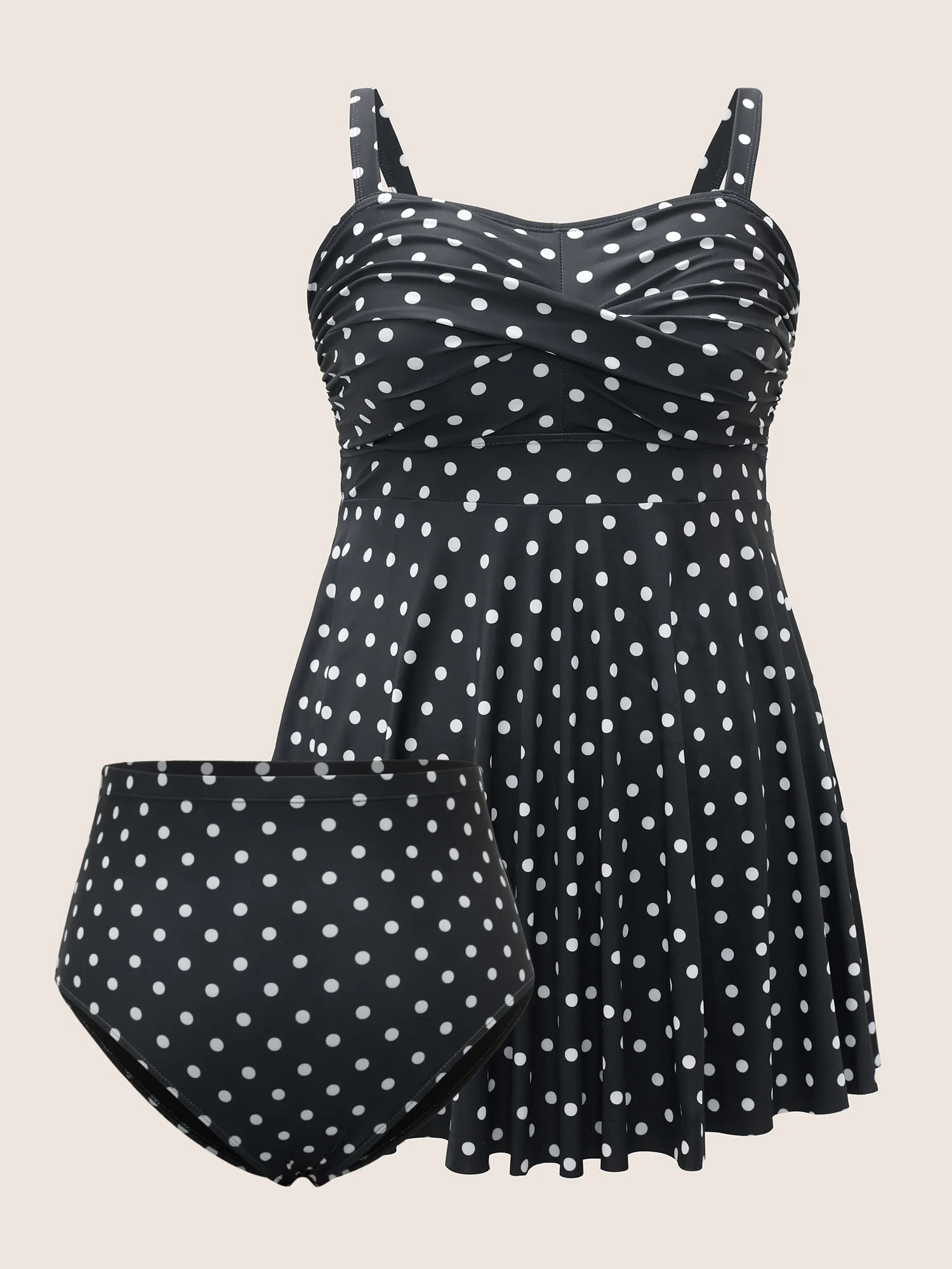 Polka Dot Crossover Ruched Flutter Hem Swim Dress