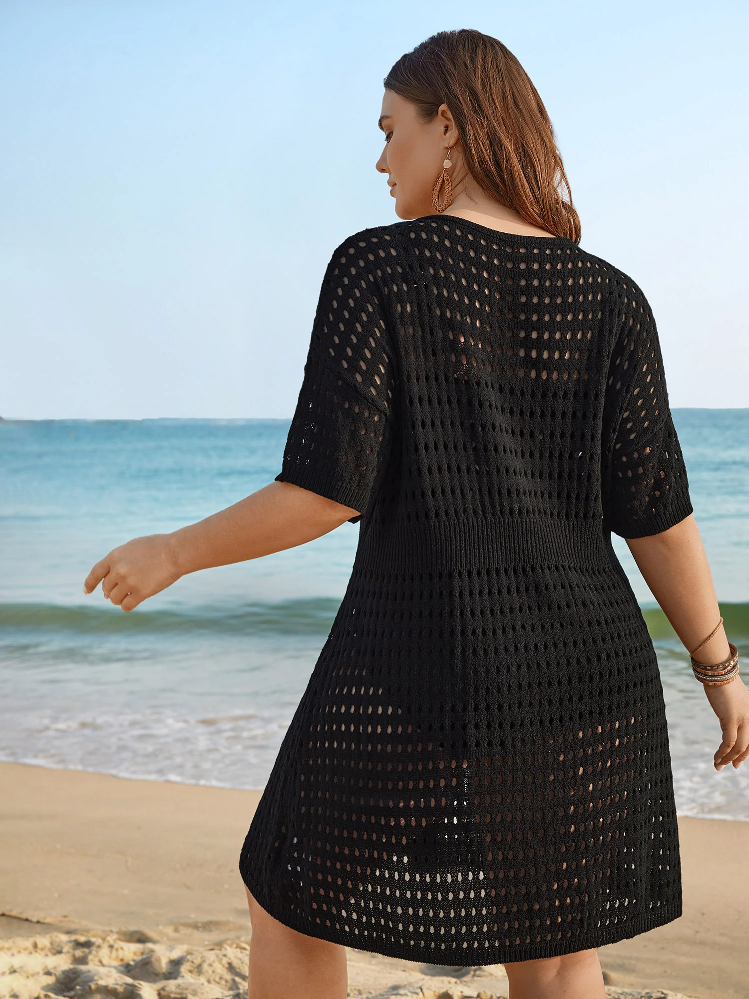 Cut-Out Waist-Cinched Button Swim Cover-Up