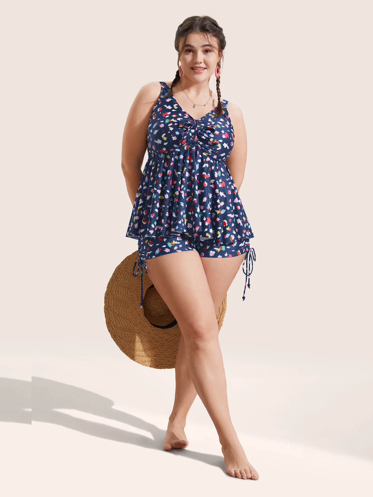 Allover Print Drawstring Skinny Swim Bottom